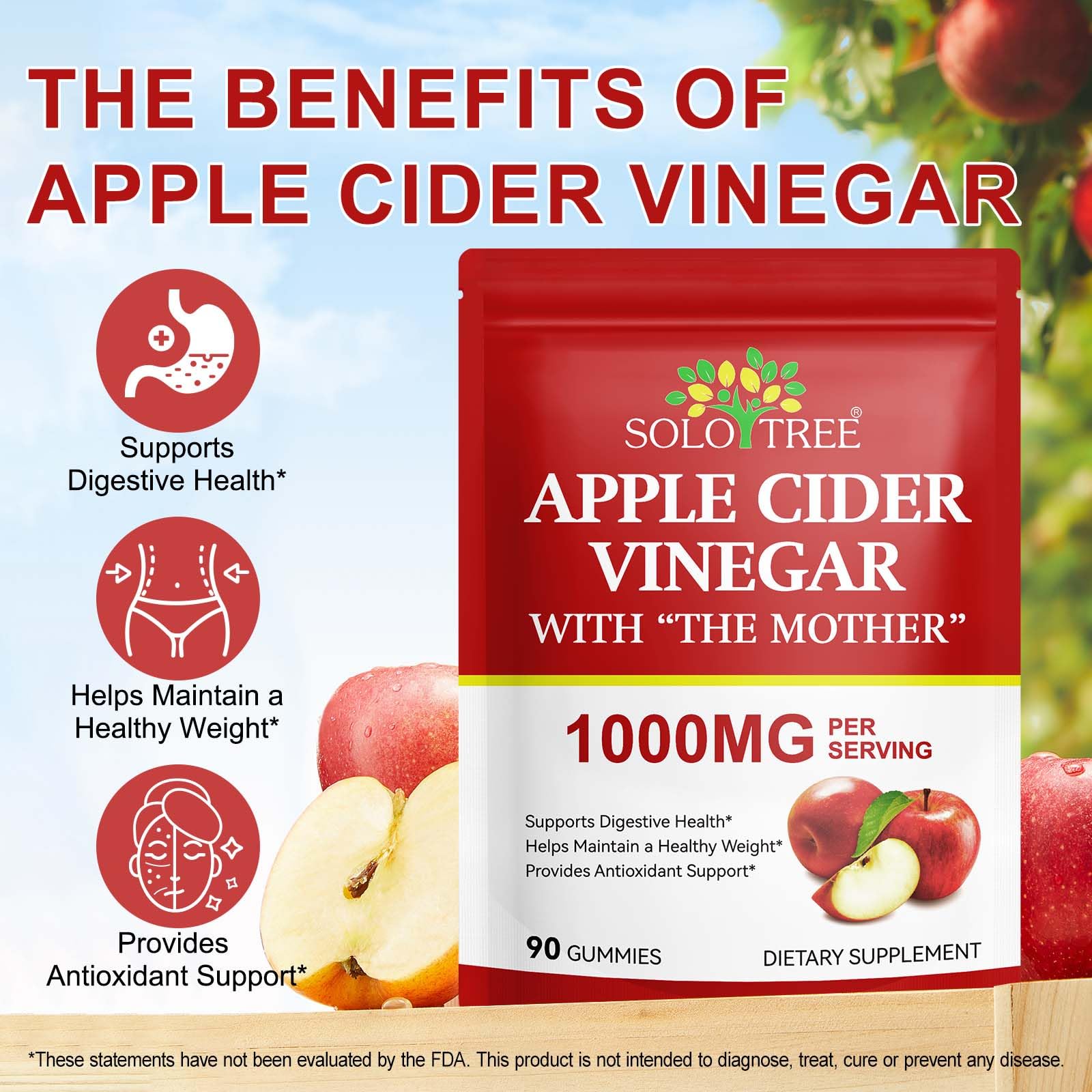 NIFEISHI Apple Cider Vinegar Gummies, 1000mg with Mother, 90 Count — Amazon image 4