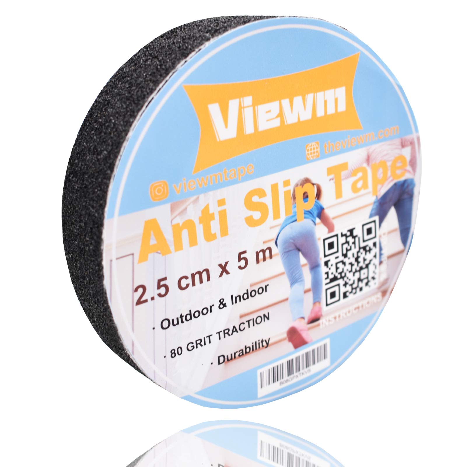 Viewm Anti Slip Tape 25mm×5m Non Slip Tape Self-adhesive Tape Roll Strong High Traction Warning Tape for Stairs Steps Indoor & Outdoor, Black