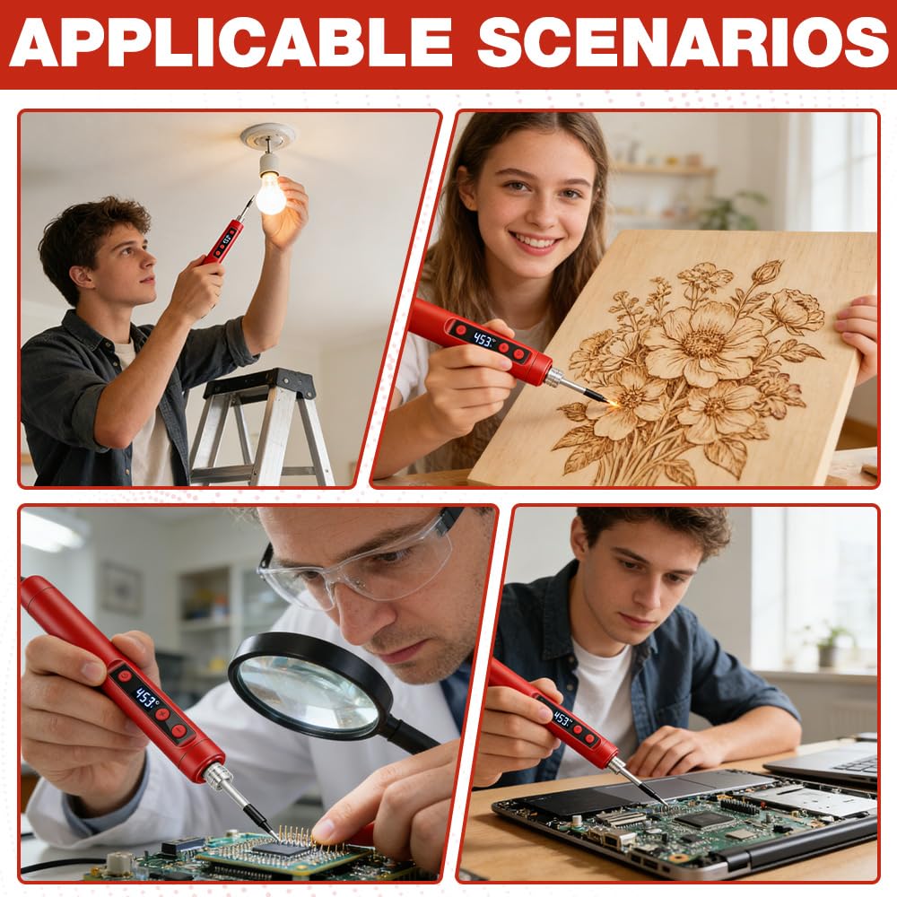 Set saldatore, saldatore a batteria USB con LCD, 180 ℃-450 ℃, ferro portatile con filo di saldatura, cassetta degli attrezzi, 3 punte per saldatore, ecc. per piccole riparazioni come circuiti stampati