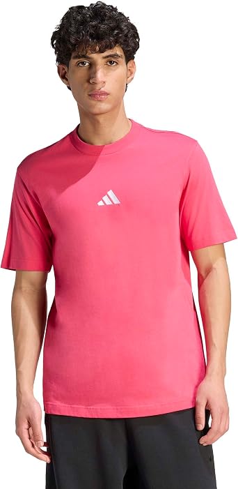 adidas Mens Essentials Small Logo Single Jersey T-Shirt, Power Pink/White, X-Large