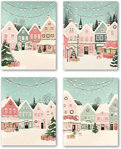 Miniatura 15 de XWELLDAN Juego de 3 cuadros retro con diseño de cascanueces y árbol de Navidad, diseño de rayas, 8 x 10 pulgadas, sin marco Navidad rojo y