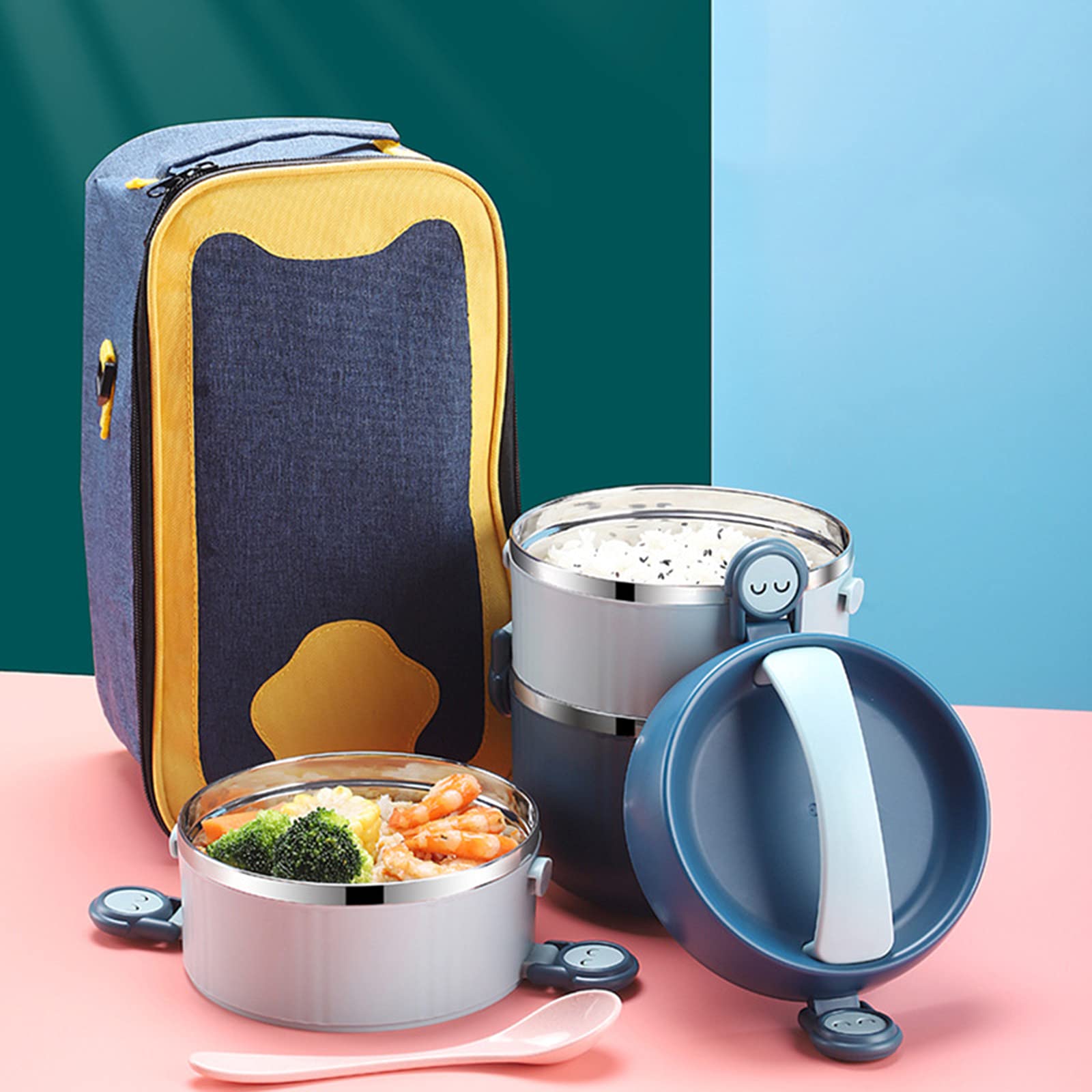 Fiambrera térmica de 4 Niveles con Bolsa para el Almuerzo: Mantiene la Comida Caliente o fría para niños, Adultos, la Escuela, la Oficina, los picnics y los Viajes. Colo