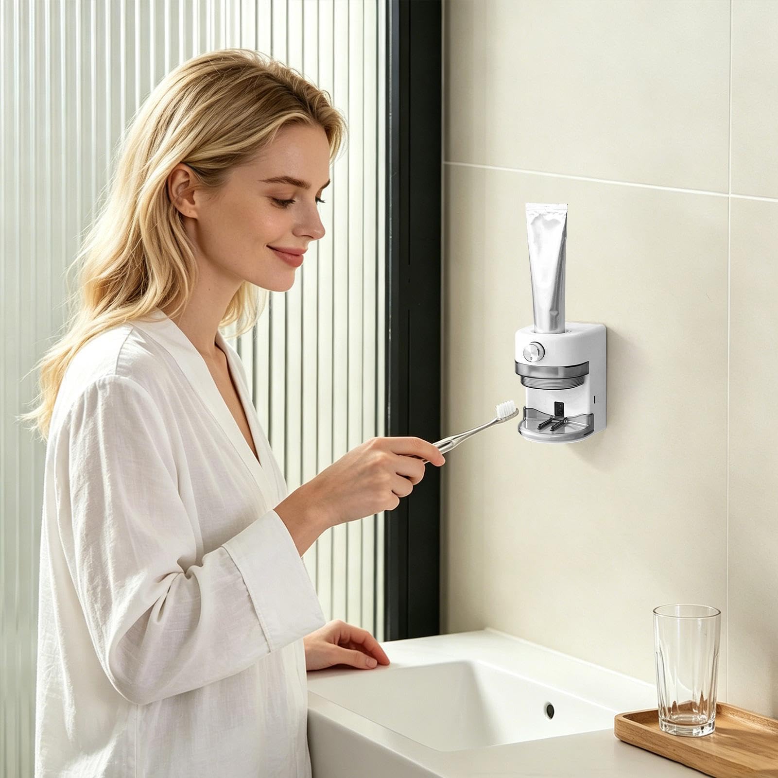 Dispensador Automático para Pasta Accesorio baño montado en la pared | Dispensador de dentífrico y soporte para cepillos es en Dormitorio, Apartamento, Hogar, Hotel