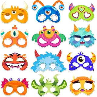 24pcs Halloween Masks for Kids,Cartoon Cute Creature Face Paper Eye Mask Photo Booth Props for Halloween Party Favor Cosplay Dress Up Masquerade Classroom Activities