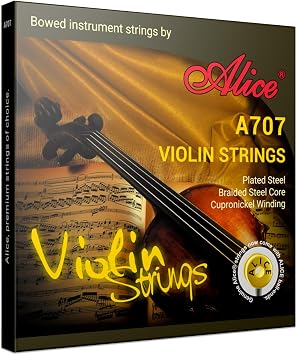 Alice Violin Strings, 4/4 Violin Strings Full Set, Braided Steel Core with Gold Ball End, Concert Strings, Warm and Delicate Tone, Includes an Extra E String with A Different Timbre