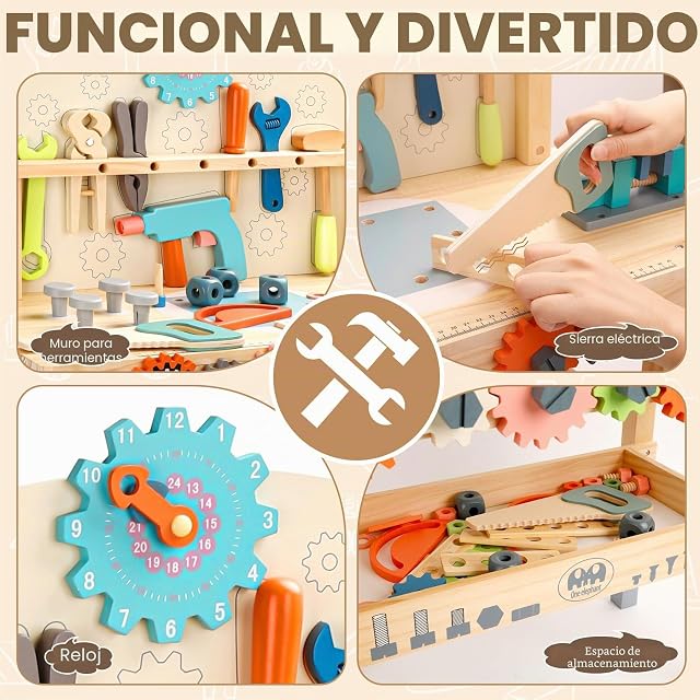 Foto 3 de 6 de medoga Banco de herramientas para niños, banco de trabajo de juguete, banco de herramientas de madera