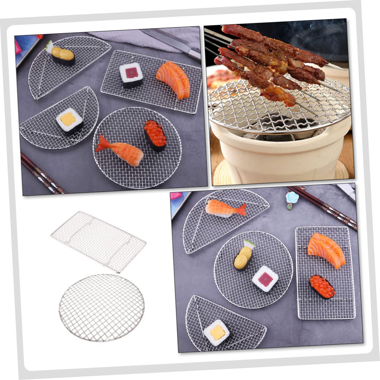 Griglia per barbecue in acciaio inox, 2 pezzi, rete portatile per cottura all'aperto, campeggio, ideale per bistecche, frutti di mare, verdure e kebab
