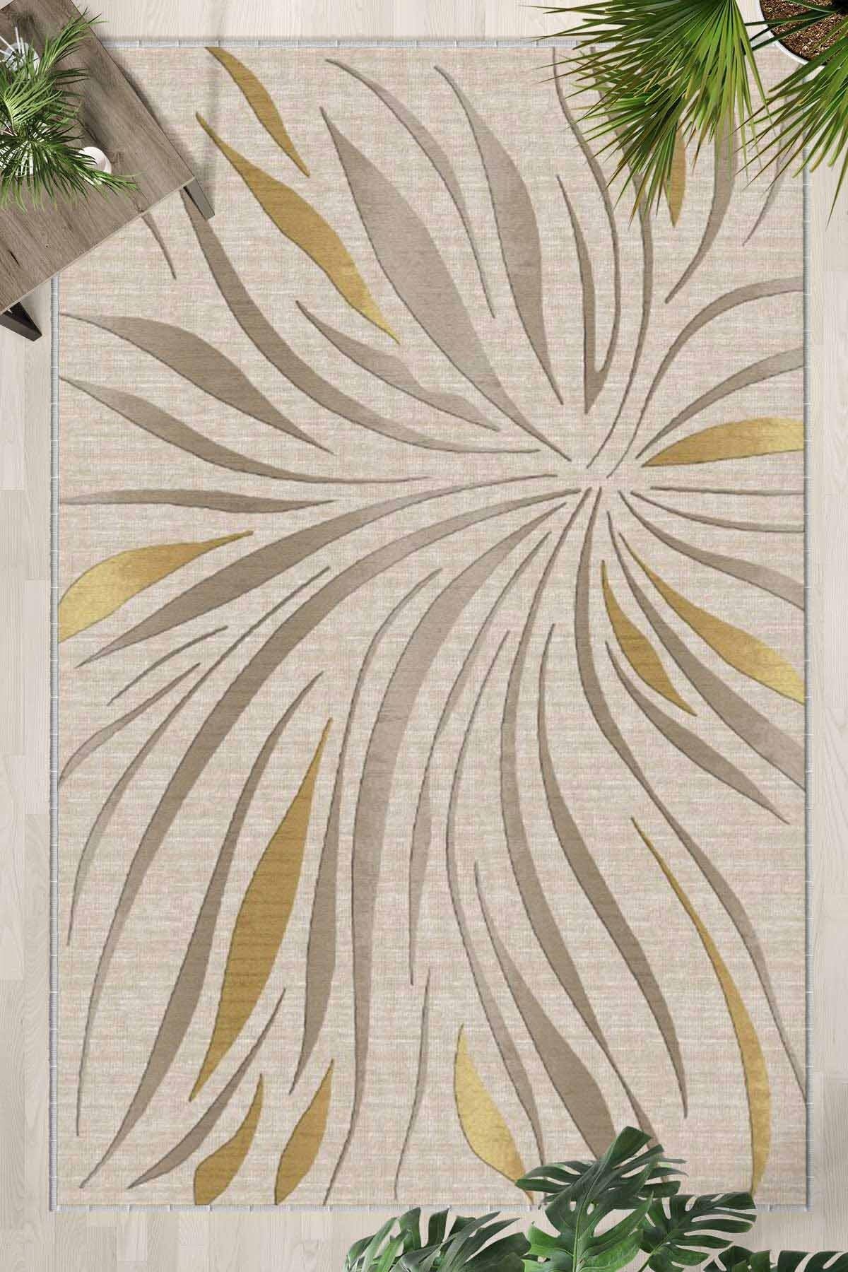 Monnhein Bej Halı 1527 - Yıkanabilir, Kaymaz Taban, Dijital Baskılı, Leke Tutmaz, İnce Hav, Modern Salon, Oturma Odası, Yatak Odası ve Mutfak için Dekoratif Halı