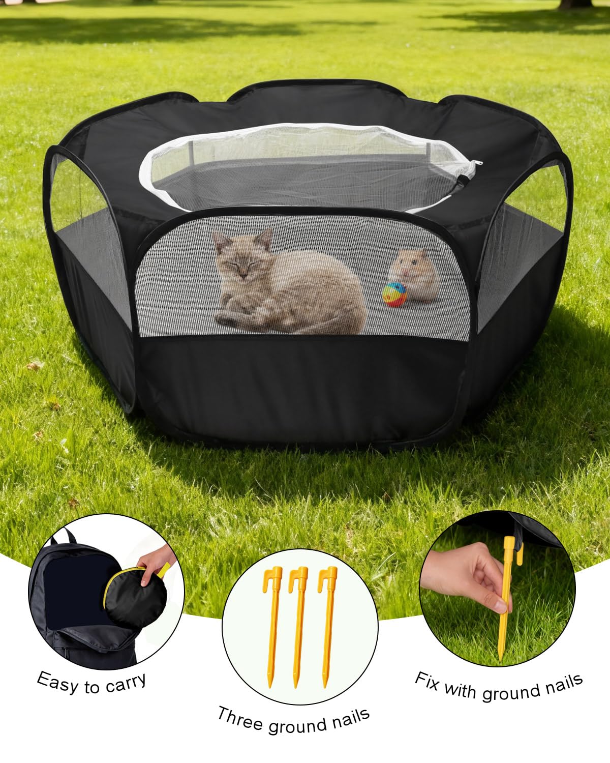 MAIKEHIGH Parc pour Petits Animaux, Tente Cage Portable Pliable vec Fermeture Glissière Couvercle for Guinea Pig, Rabbits, Hamster, Chinchillas and Hedgehogs (Noir)