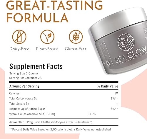 Miniatura 3 de Gomitas de astaxantina con vitamina C, vitaminas en gomitas ricas en antioxidantes, suplemento de belleza y piel, 12 mg de suplementos de vitamina