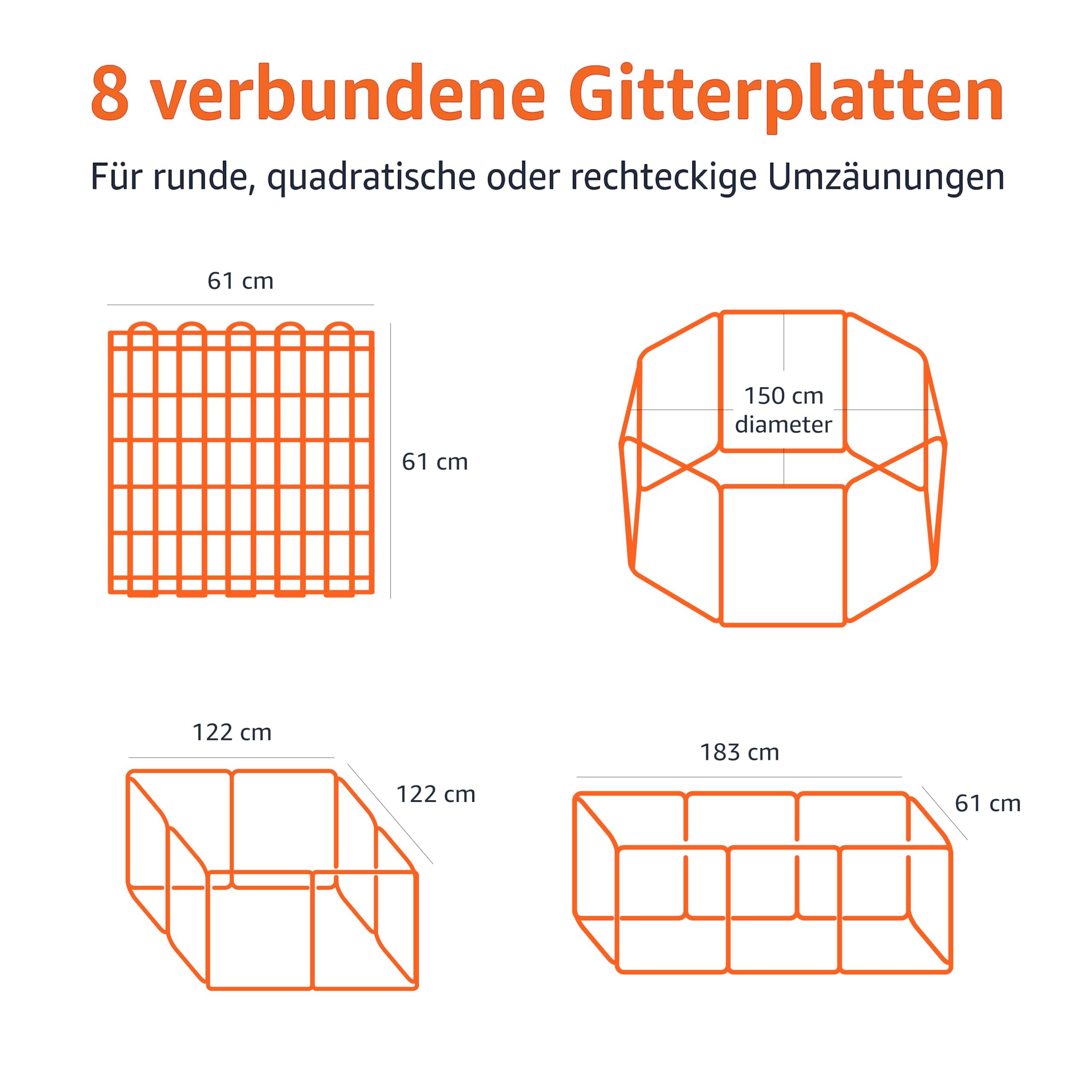 Amazon Basics - Laufgehege für Hunde und andere Haustiere Achteckig, faltbar, Metall, ohne Tür, 61 cm, Schwarz
