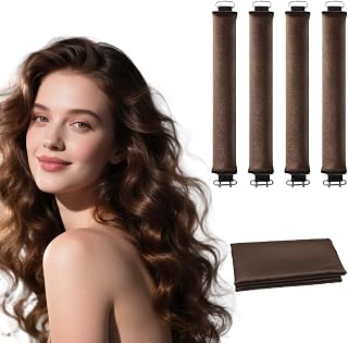 Heatless Curls Overnight, 5 Pcs Heatless Hair Curler, Women No Heat Flexi Overnight Blowout Rods Long Short Hair Styling Tools for Long Short, Velvet Hair Rollers With Satin Scarf (Brown)