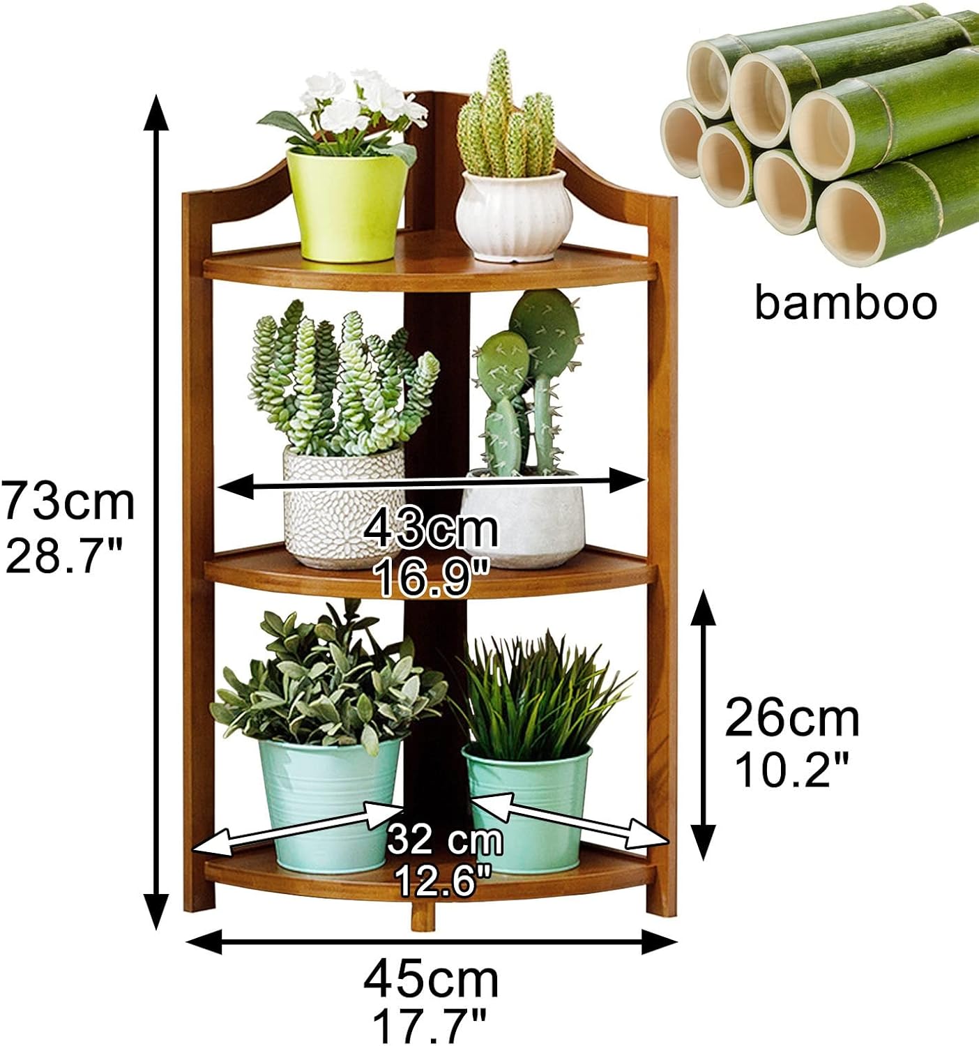 Mobile Storage Rack Freestanding Display Rack Tool Pegboard Garage,3 Tier Bamboo Corner Shelf Plant Stand, Multipurpose Industrial Display Rack for Home, Office & Kitchen, Brown Bamboo Books