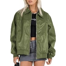 EsheSy Womens Oversized Leather Jacket Faux Suede Boyfriend Motorcycle Full Zip Bomber JacketGreen-XL