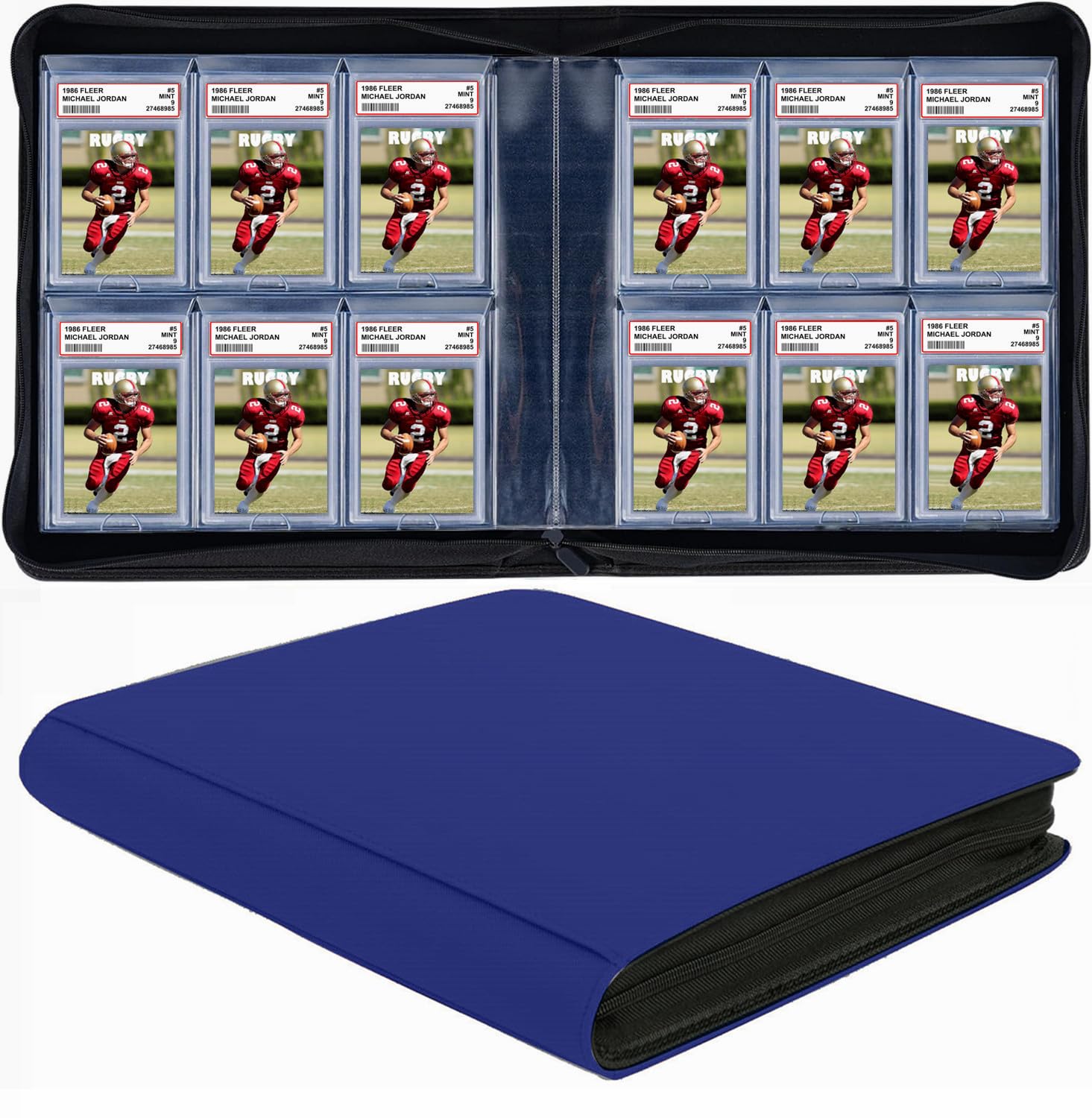 60 Pockets Graded Card Binder, Toploading PSA Slab Holder Album, PU Leather Graded Card Storage Binder, Premium 6 Pocket PSA Card Binder Album with Sleeves (Blue)