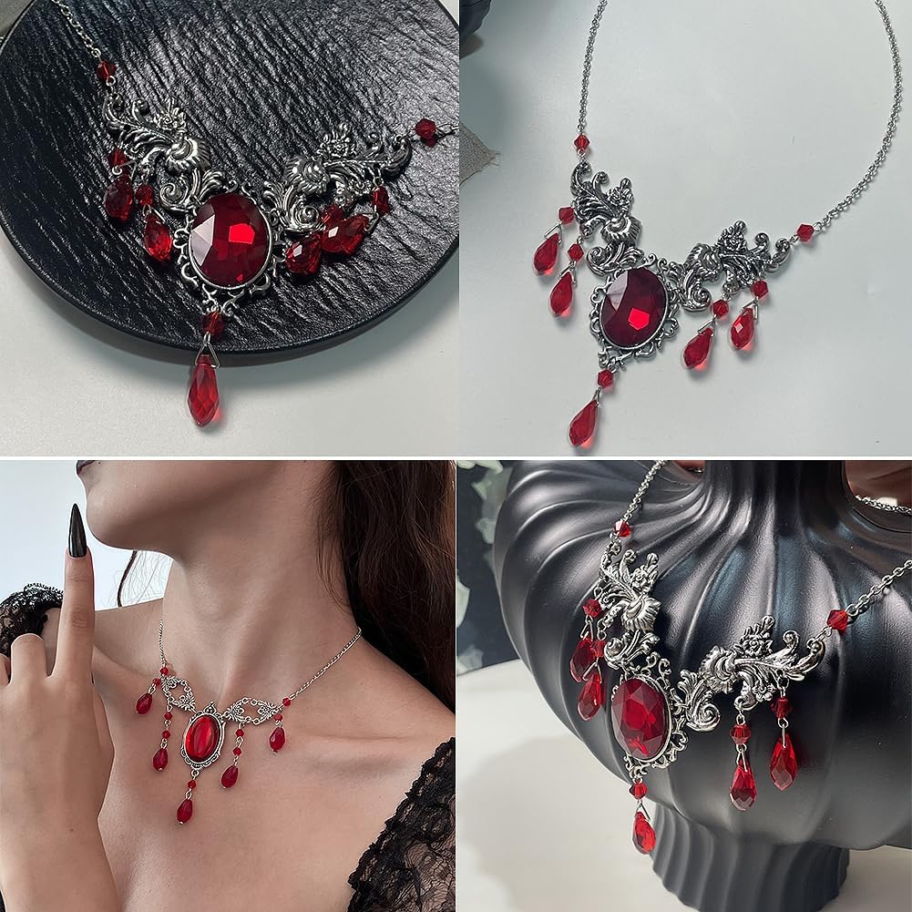 Halloween Red Necklace and Earrings Sets Gothic Jewelry Halloween Costume Accessories Punk Jewelry Accessories For Women - Image 4