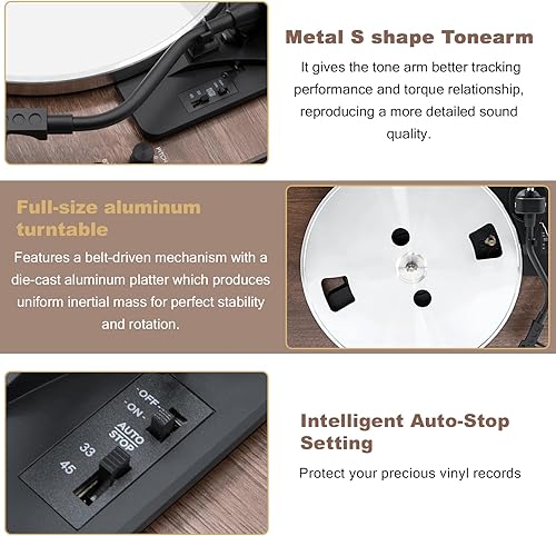 Miniatura 7 de LP&No.1 Reproductor de discos de vinilo con altavoces integrados, tocadiscos de vinilo con cartucho magnético, inalámbrico, grabación y reproducción
