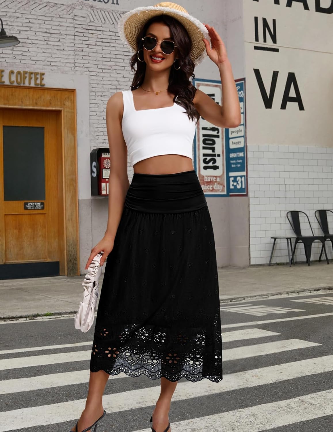 DRESSTELLS Boho Maxi Skirt for Women 2026 Lace Eyelet High Waist A-Line Flowy Beach Tiered Long Wedding Skirts - Image 2