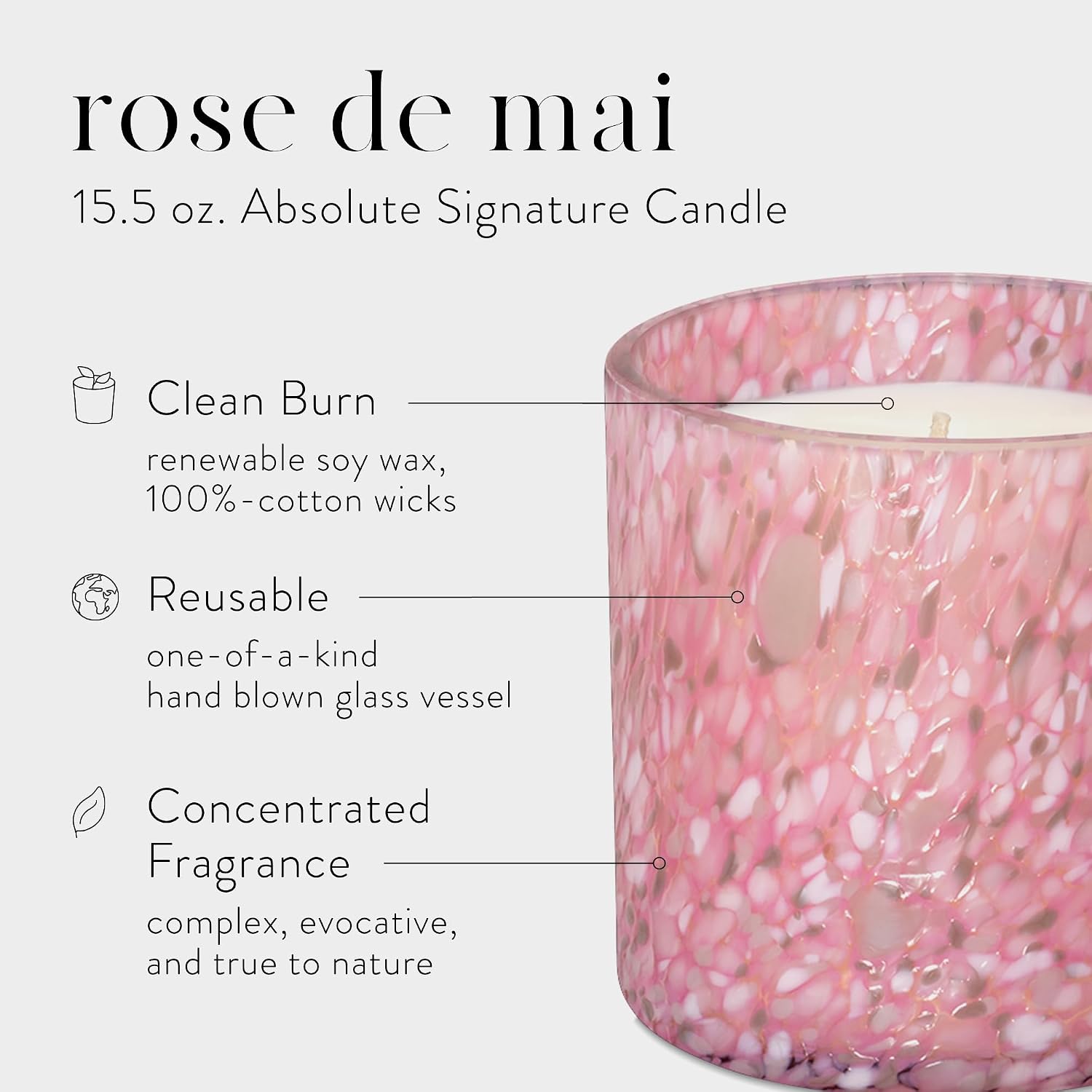 LAFCO New York Signature Candle, Rose de Mai - 15.5 oz - 90-Hour Burn Time - Reusable, Hand Blown Glass Vessel - Made in The USA