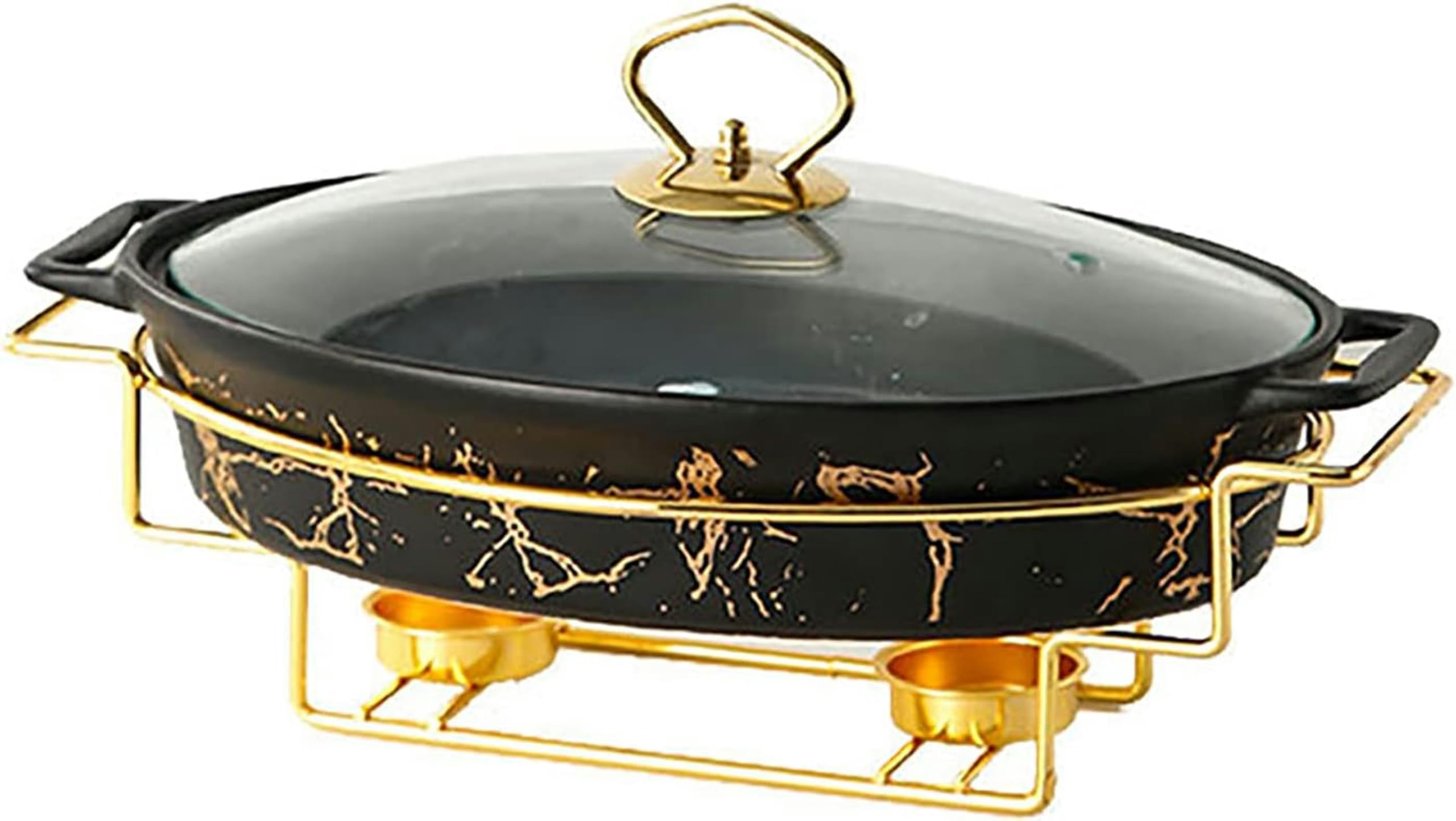 Hadecoll Black Chafing Dish Buffet Set, Ceramics Chafer With Imitation Marble Finish, Chafer And Buffet Warmer Set For Buffet Weddings, Parties, Banquets, Catering Events,-B