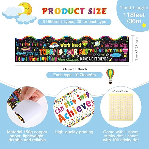 Vista 120 de Containlol Bordes de aula para tablón de anuncios, 118 pies, temática de animales de safari con ribete festoneado, tablero de anuncios colorido