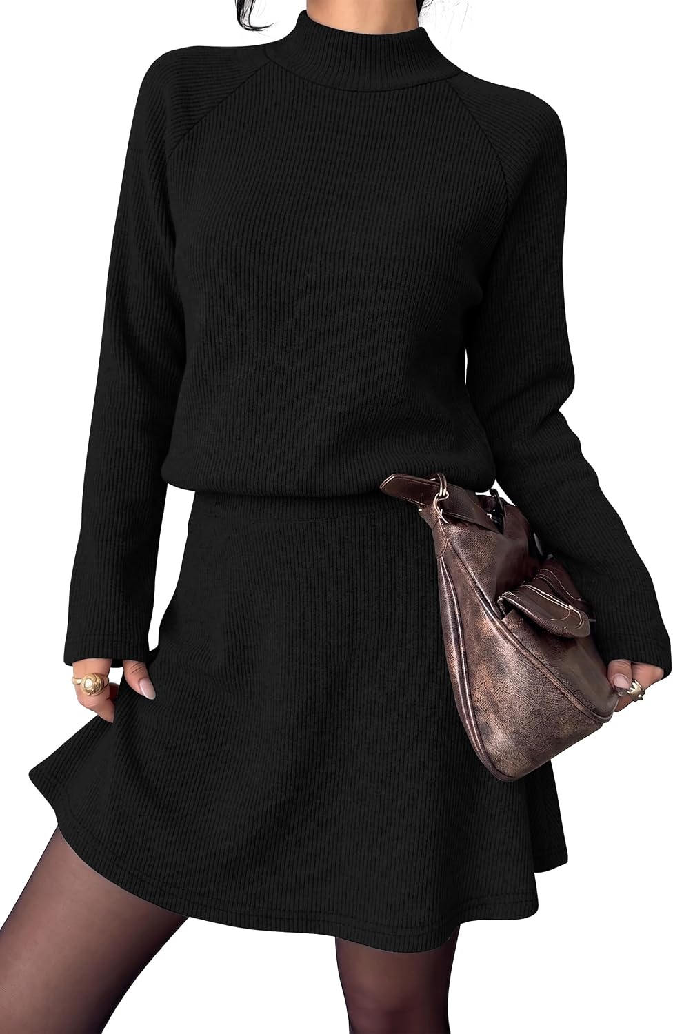 WIHOLL 2 Piece Sets for Women Mini Skirt Lightweight Sweaters Mock Neck | Two Piece Sets for Women, Mini Skirts, Brunch Cocktail Dress, Cute Girls Clothes, Trendy Fall Fashion, Vacation Clothes