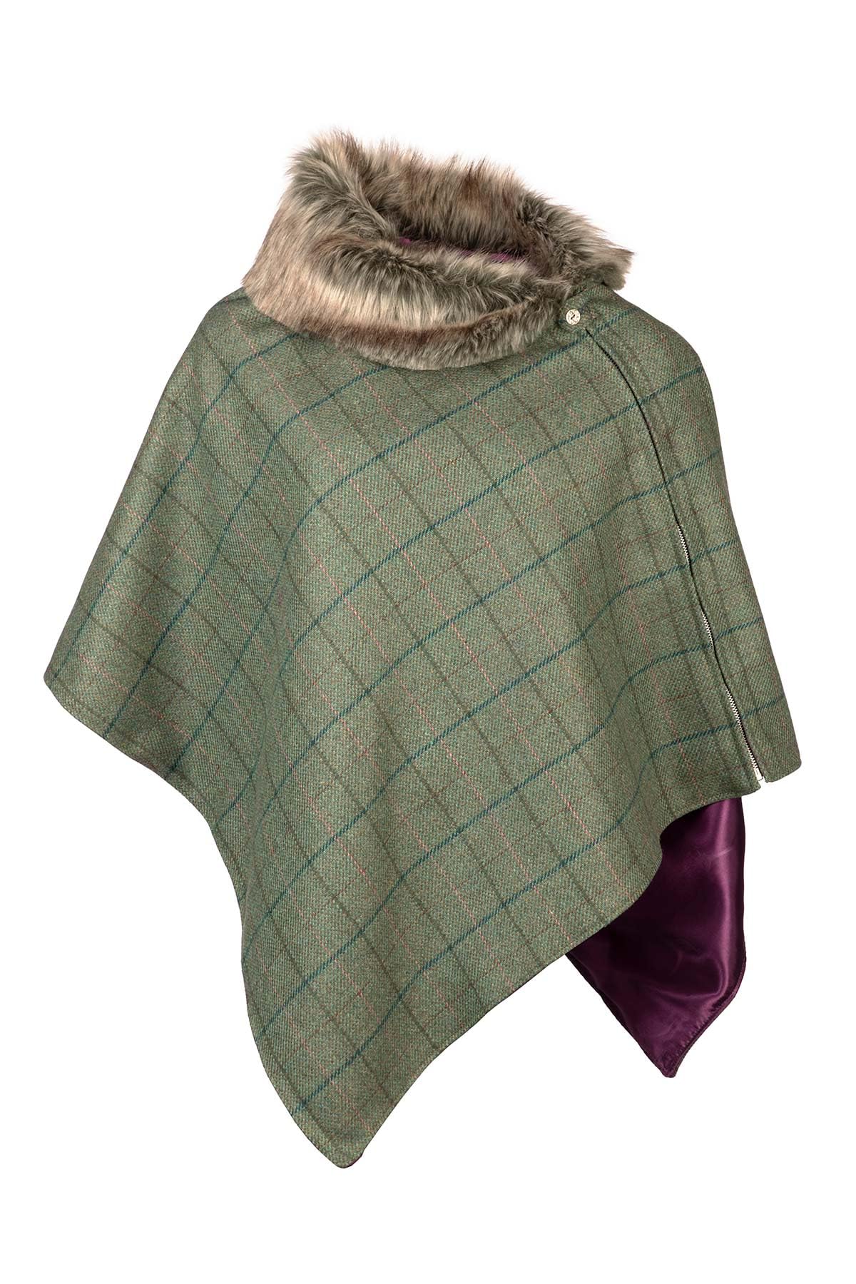 Ladies Tweed Poncho Womens British Made Wool Ponchos Cape Shawl Country (UK, Alpha, One Size, Regular, Regular, Blue Check)