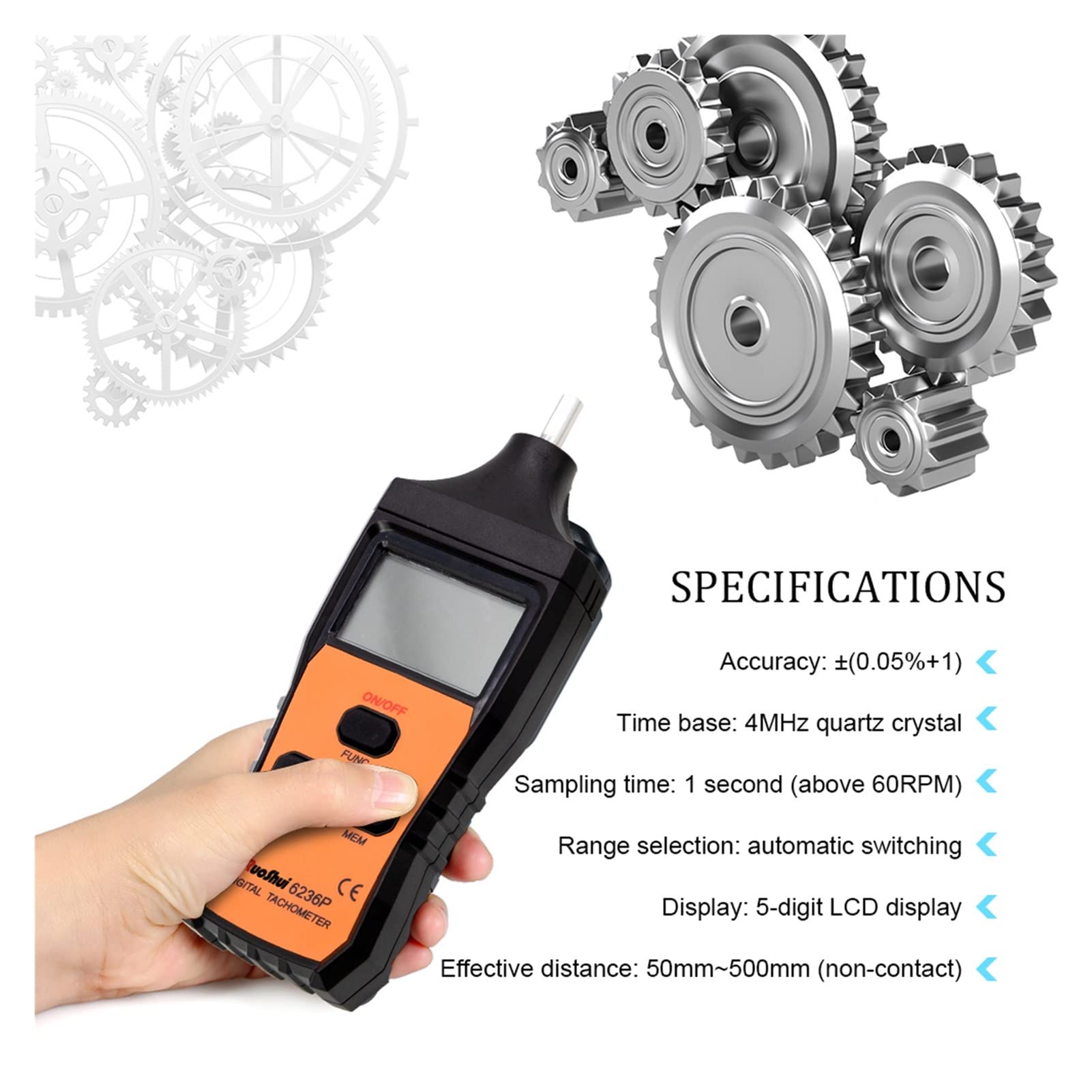 Tacómetro digital 6236p Tacómetro de láser sin contacto Rango de automóviles 10-99999 Rpm Probador de velocidad de rotación de la máquina del odómetro km/h