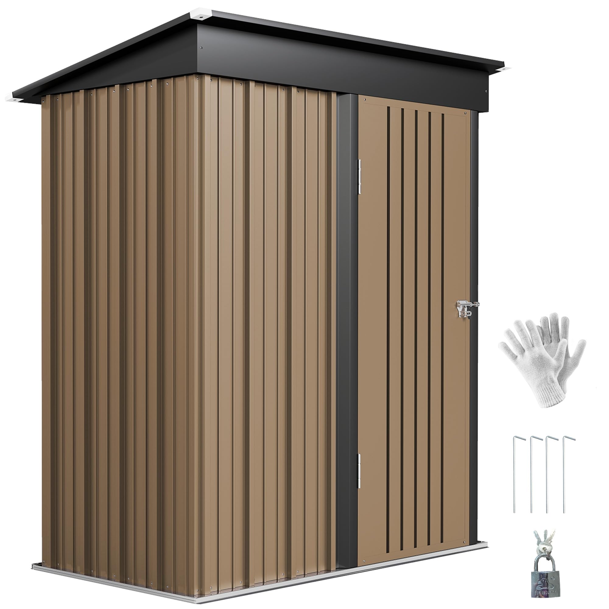 Outsunny Steel Garden Shed, Small Lean-To Shed For Bike, 5X3 Ft Brown