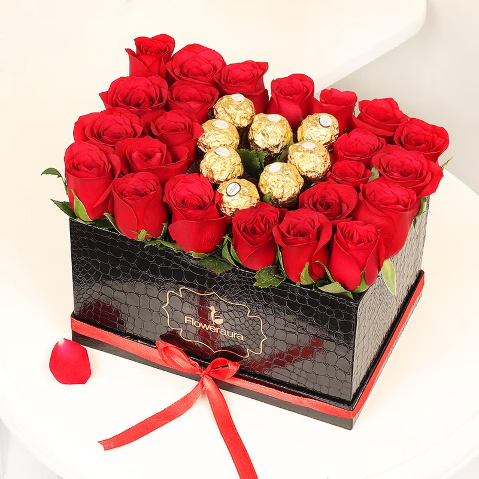 FlowerAura Romantic Fresh Live 22 Red Roses With 8 Chocolates In Box For Birthday Gift, Anniversary Gift, Wedding Gift, Mother's Day Gift, Love & Romance Gift, Father's Day Gift (Same Day Delivery)-image-8