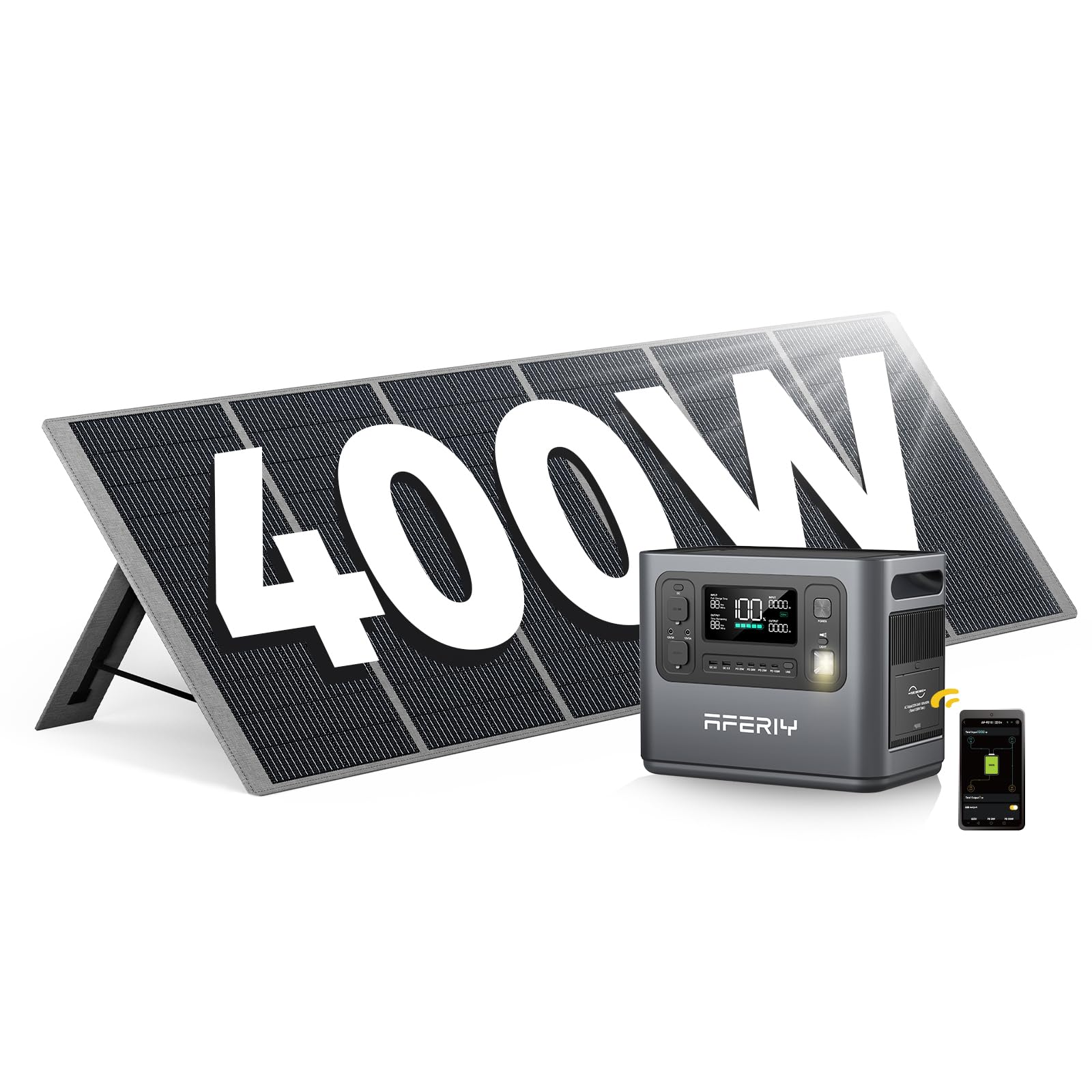 AFERIY Générateur Électrique Portable 2400W avec Panneau Solaire 400W, Station d'Alimentation 2048Wh, 3 Sorties CA 2400W (4800W Pic), 220V-240V, Centrale Électrique Portable pour Camping, Voyage