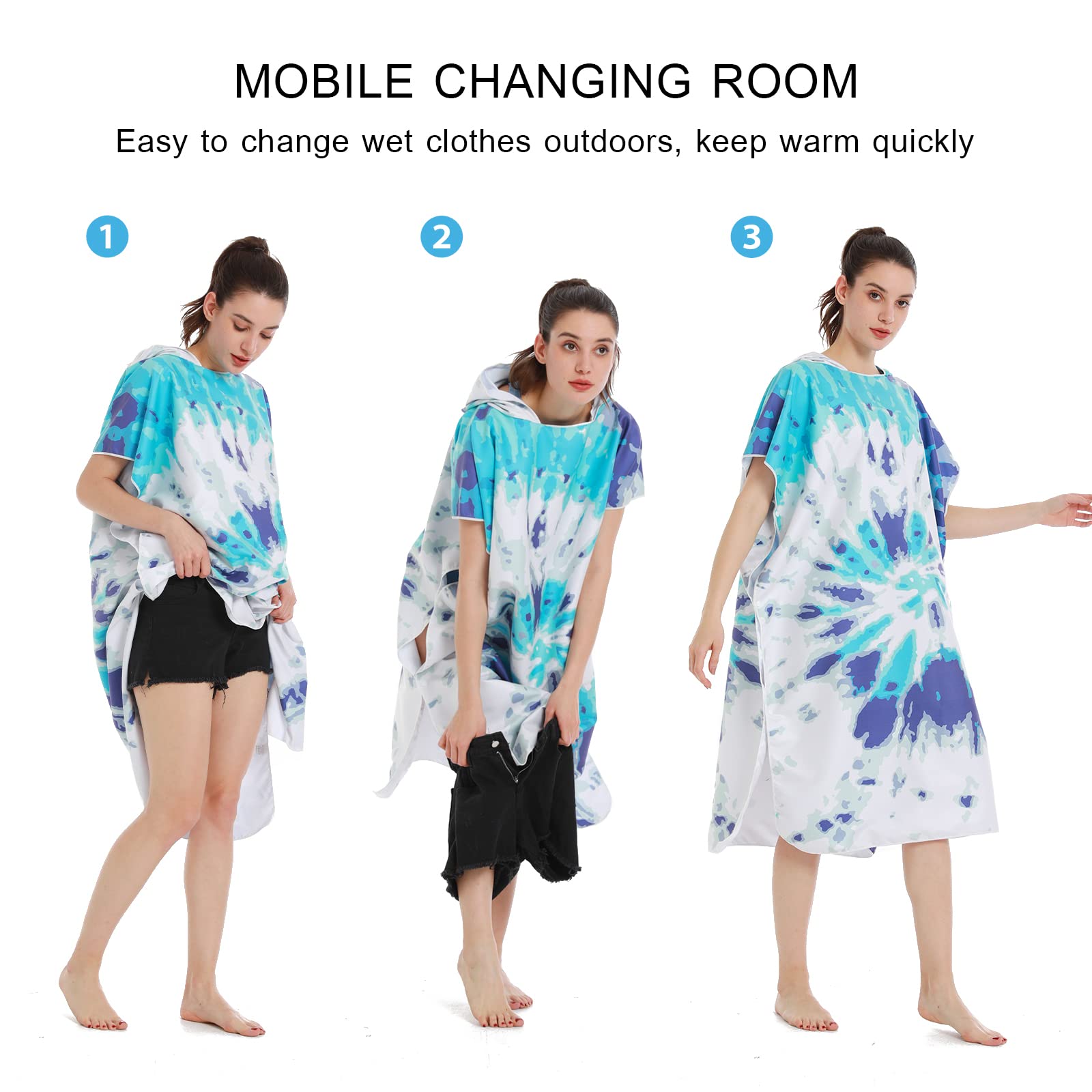 LumiSyne Umziehhilfe Mit Kapuze Damen Herren Bunte Gedruckte Übergroße Mikrofaser Handtuch Schnelltrocknend Bademantel Leicht Kompakt Handtuch Poncho Für Strand Surfing Schwimmen Neoprenanzug Wechseln