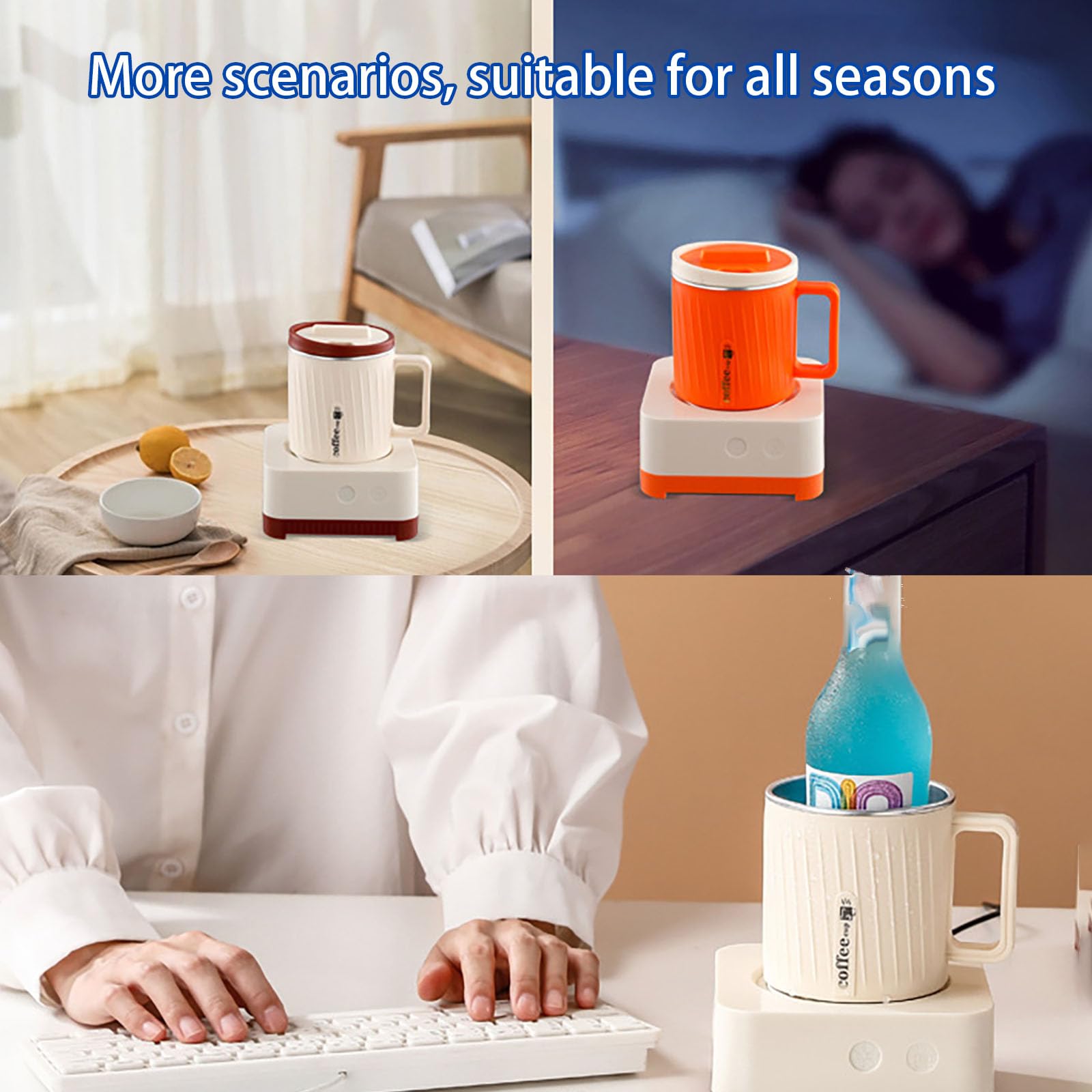 Calentador Y Enfriador De Tazas Eléctrico, Función De Calentamiento Y Enfriamiento Rápidos, Control De Temperatura para Bebidas De Escritorio, para Café Té Leche Zumo Y Cerveza,Beige Red-12.8cm