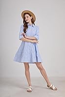 Vista 3 de utcoco Vestido camisero a rayas con botones para mujer, casual, holgado, con puños, manga larga, vestidos largos