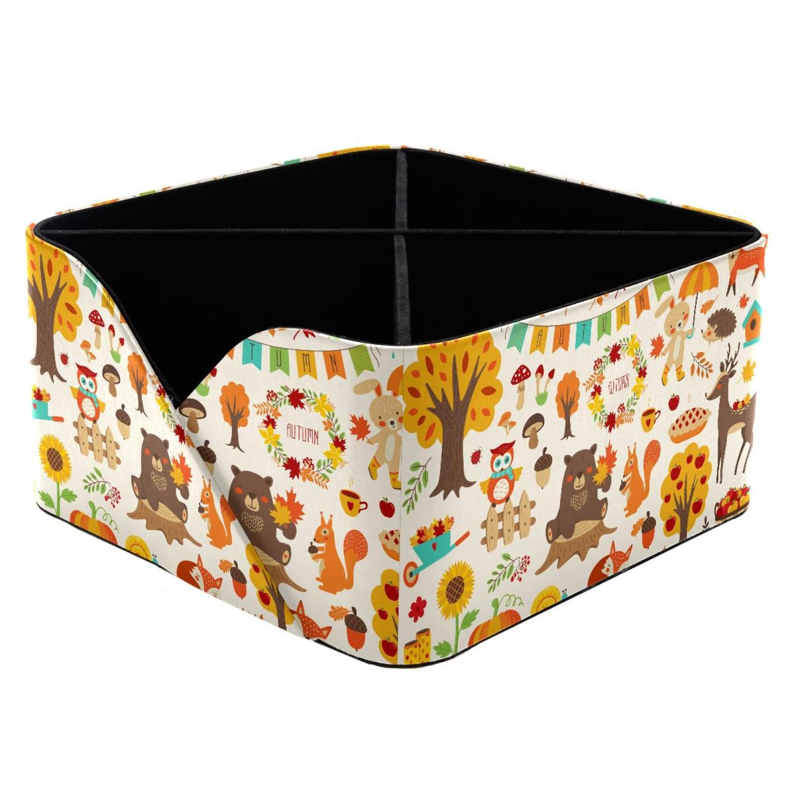 KengjuTesu Autumn Forest Bear Fox Squirrel Hedgehog Desktop Organizer Pen Holder, Rectangular Pencil Cup for Office, Study and Makeup Stations