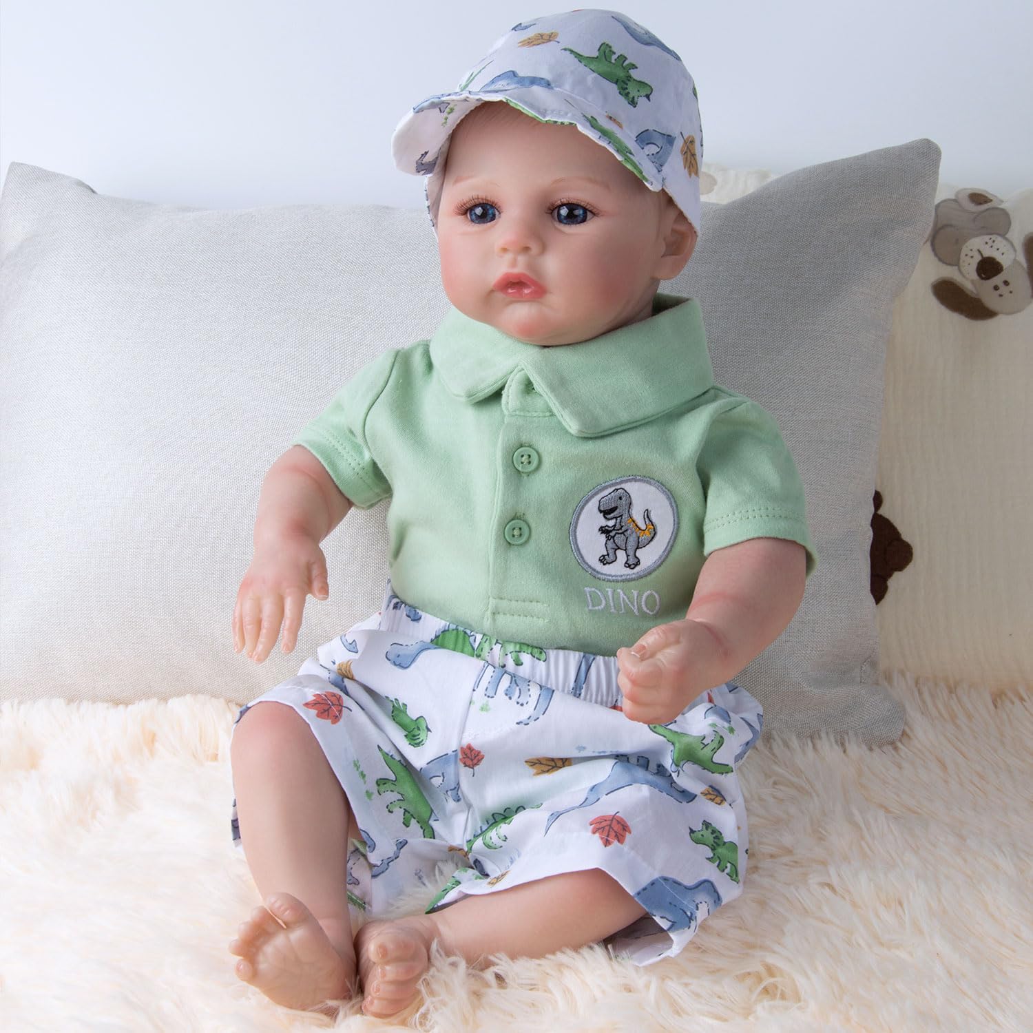 Reborn Baby Dolls Clothes 22 inches Boy Outfit Accessories for 18-22 inches Reborn Dolls Baby Boy Doll Clothes Green 3 pcs Set