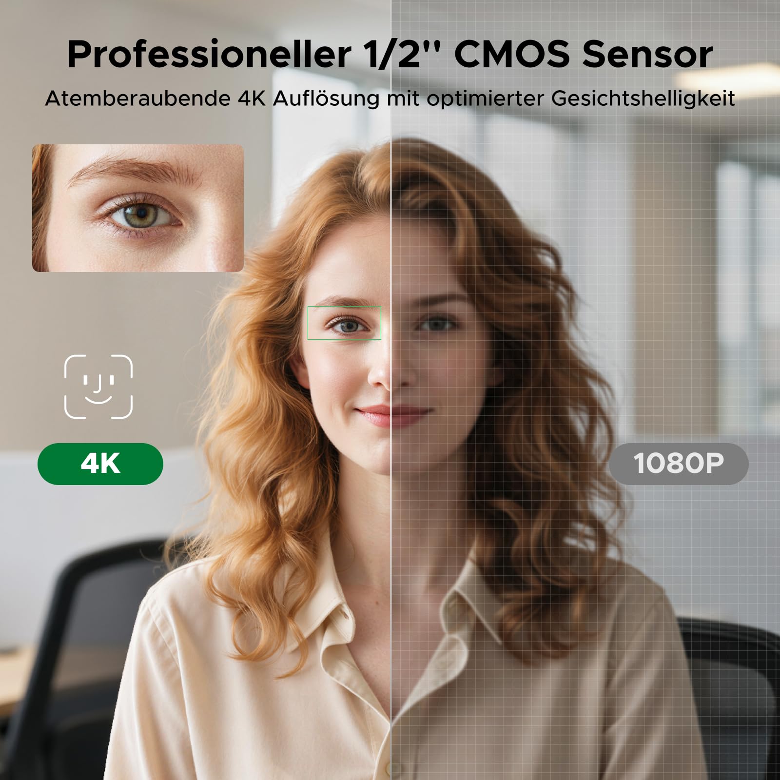 UGREEN FineCam Pro 4K Webcam mit 1/2" Sensor, AI Framing, KI-Gestensteuerung, 7 Filteroptionen, KI-Rauschunterdrückung, PDAF Autofokus, PC Kamera für Live-Streaming, Videokonferenzen, Zoom, Switch 2