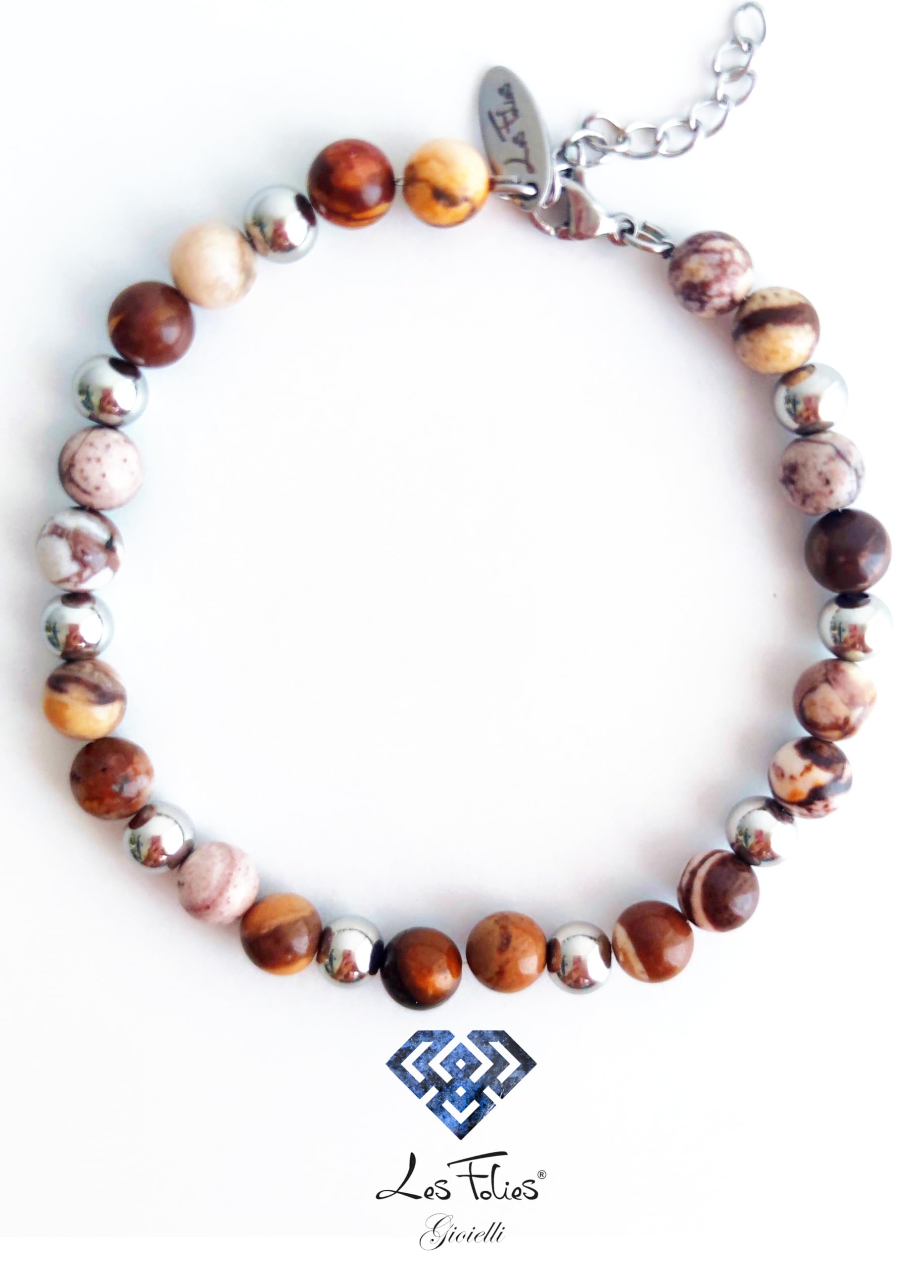 Bracciale, Cavigliera, Collana "Zebra" in Pietra Naturale e Acciaio Inox - Les Folies