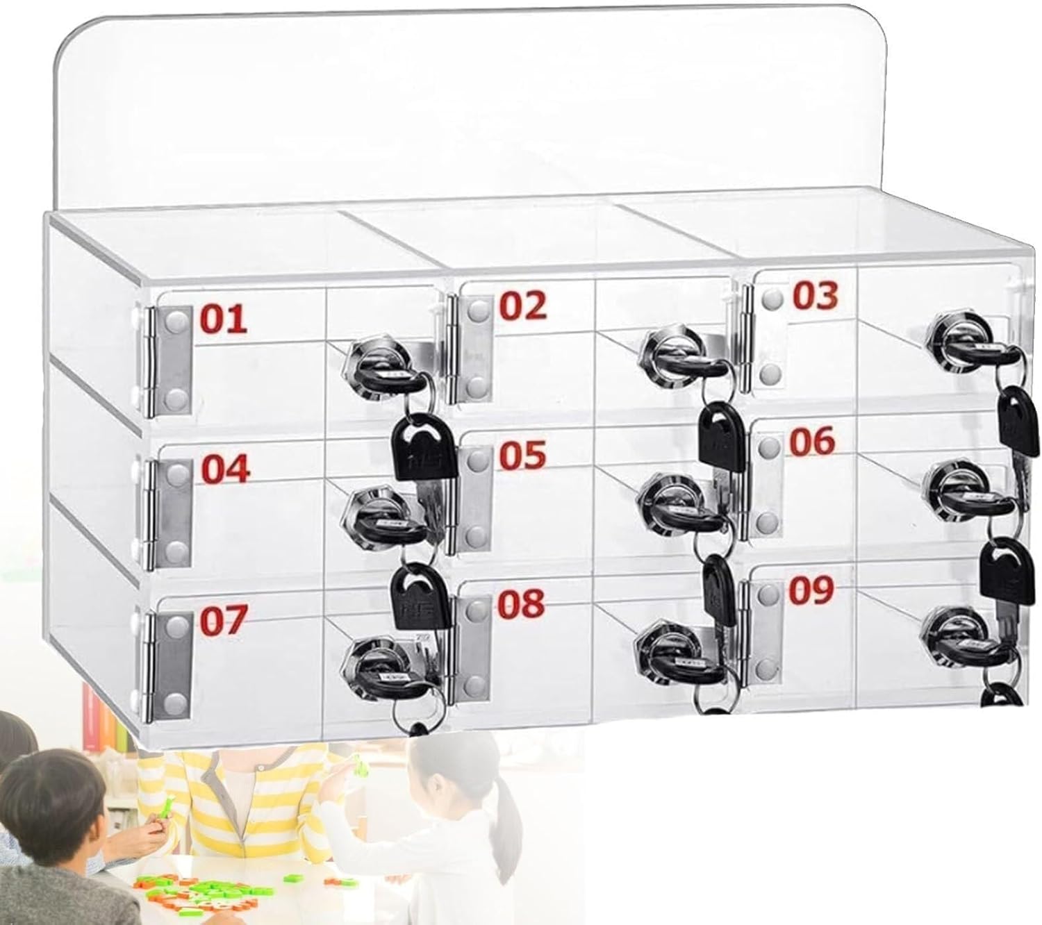 Mobile Phone Storage Box Transparent Acrylic Mobile Phone Security Locker with Key,Wall-Mounted Cell Phone Locker, Clear Acrylic Storage Cabinet for Offices & Schools, 9 Slots, Durable Desig