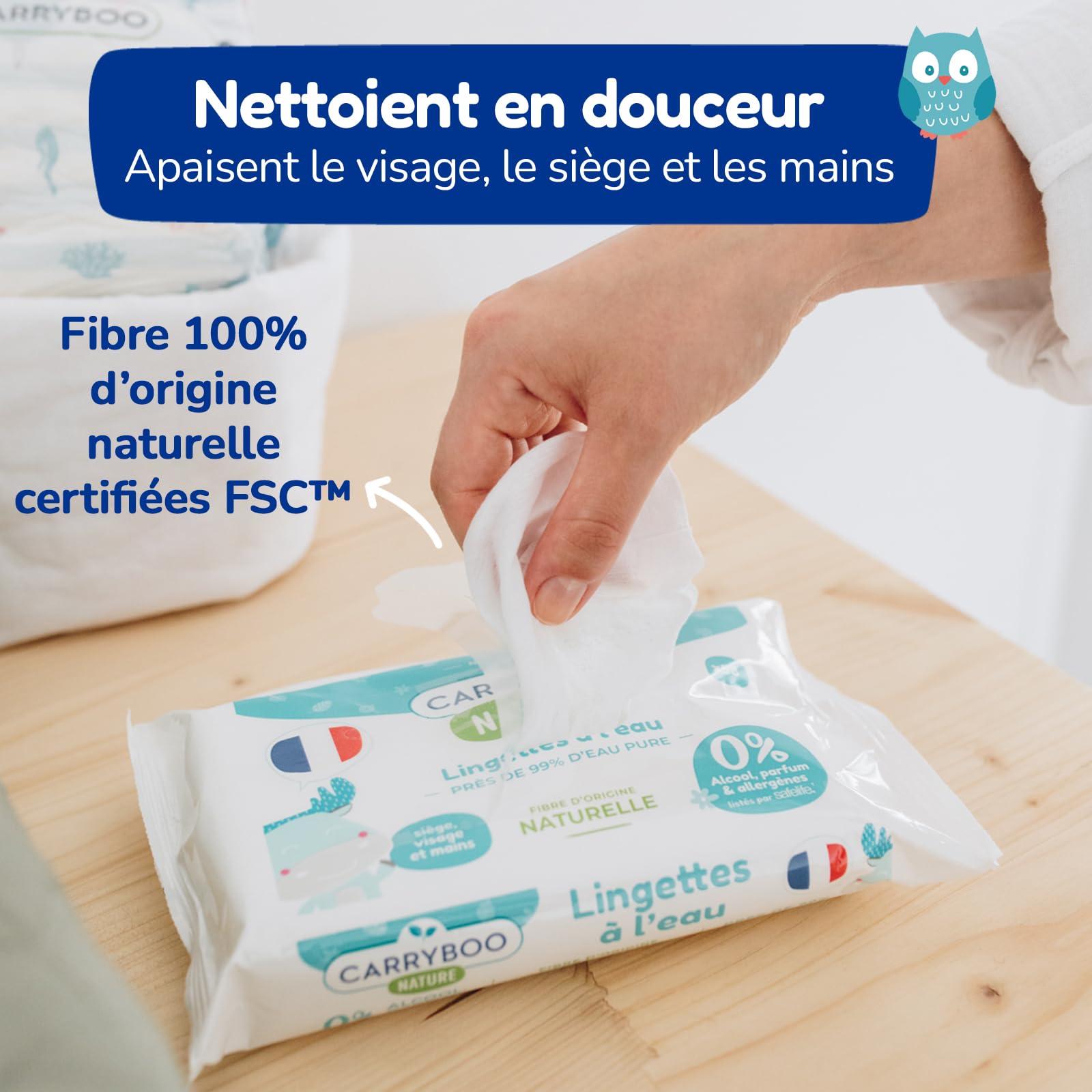 CARRYBOO - 4x58 Lingettes à l’Eau pure - Lingette Bébé Fibre 100% d'Origine Naturelle - Serviettes Nettoyantes Sans Allergènes - Soin Bébé Peaux Normales & Fragiles - 232