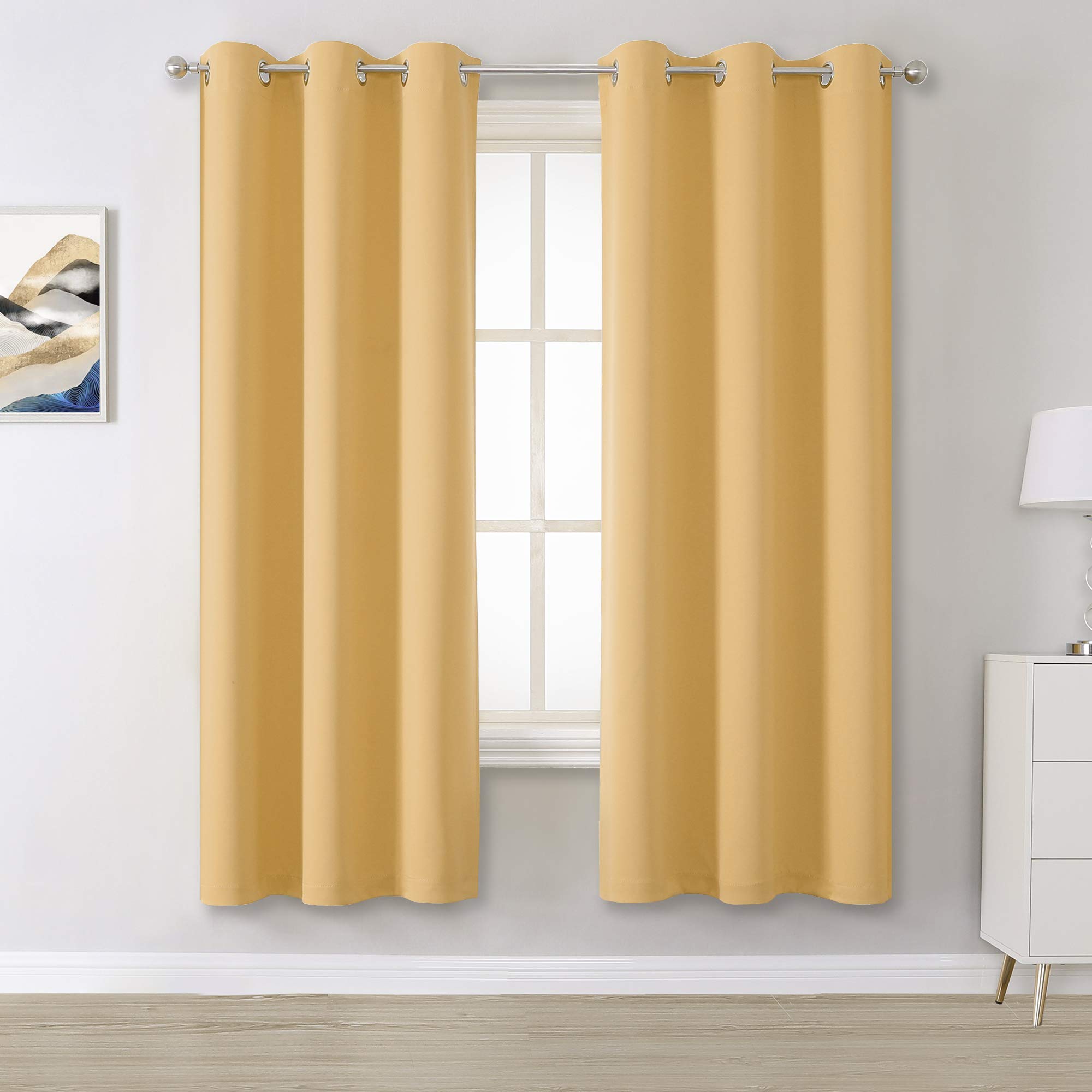 Yellow Curtains 72 Inches Long-Blackout Curtain Panels for Bedroom Room Darkening Solid Window Drapes for Living Room Thermal Insulated Grommet Top 42W x 72L,2 Panels Desert Mist