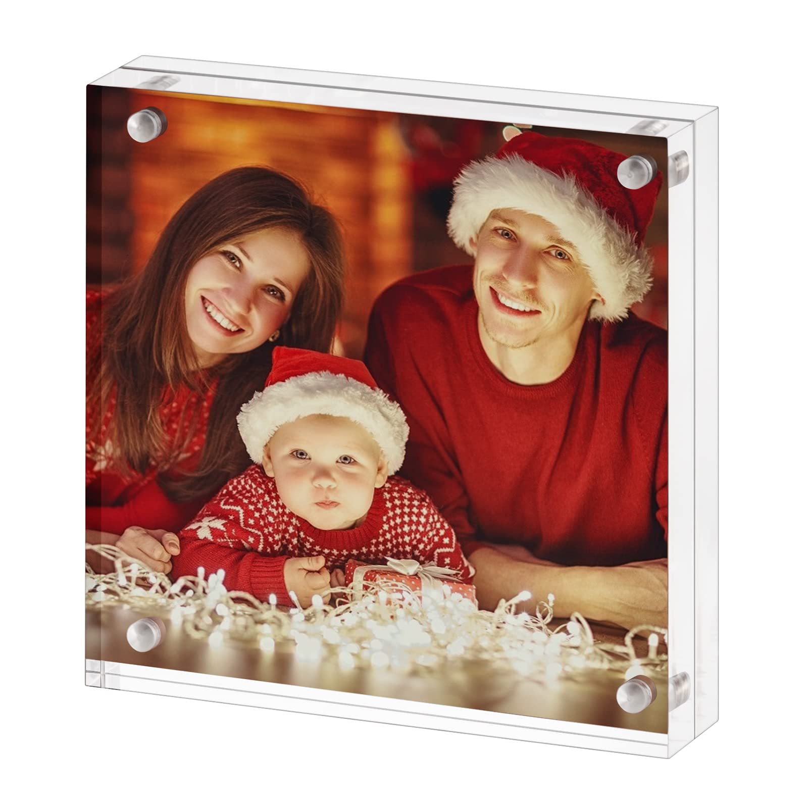 Boxalls 4x4 Inches Acrylic Picture Frame, Double Sided Clear Frameless Photo Frame with Magnetic Desktop Transparent