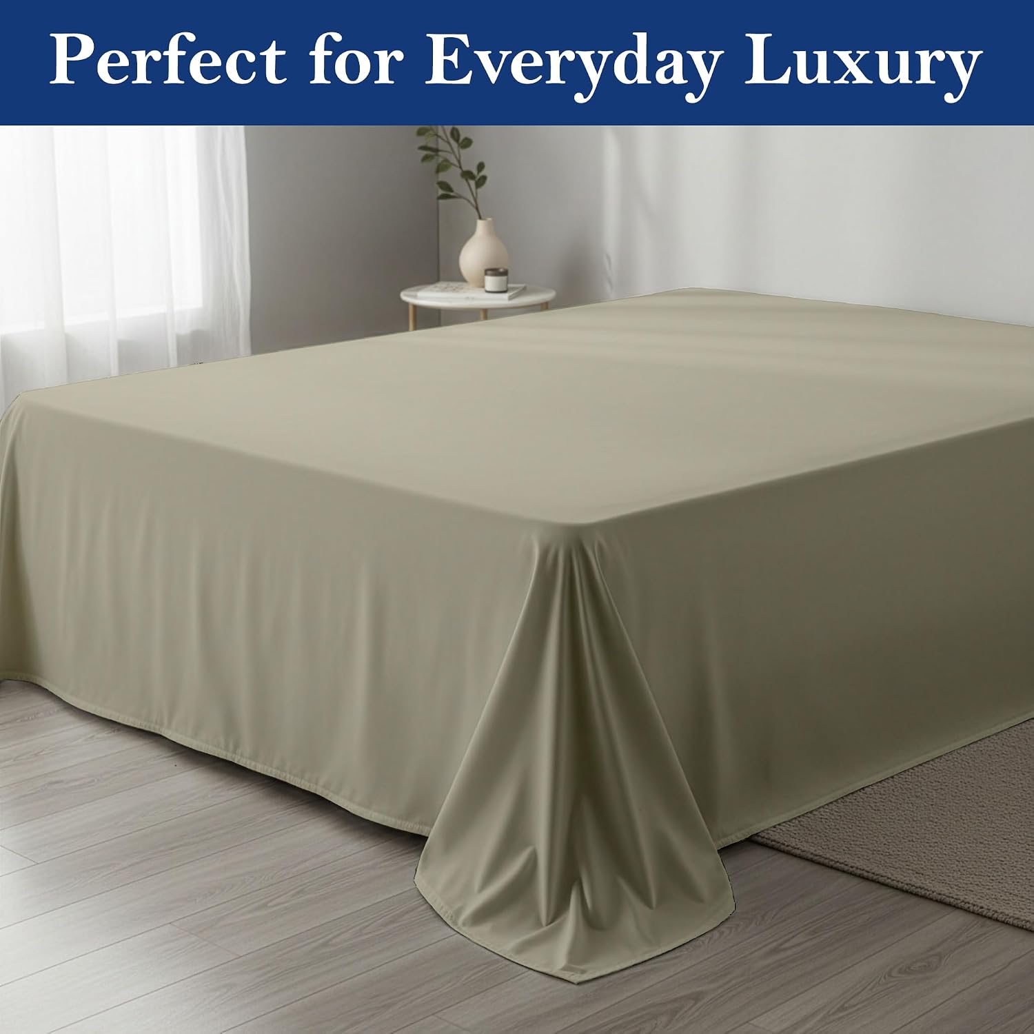 SKY BEDDINGS Queen Flat Sheets, 100% Egyptian Cotton, Sateen, Beige | 600 Thread Count Sateen Weave, Ultra-Soft, Breathable and Cooling, Premium Hotel-Quality Top Sheet Only