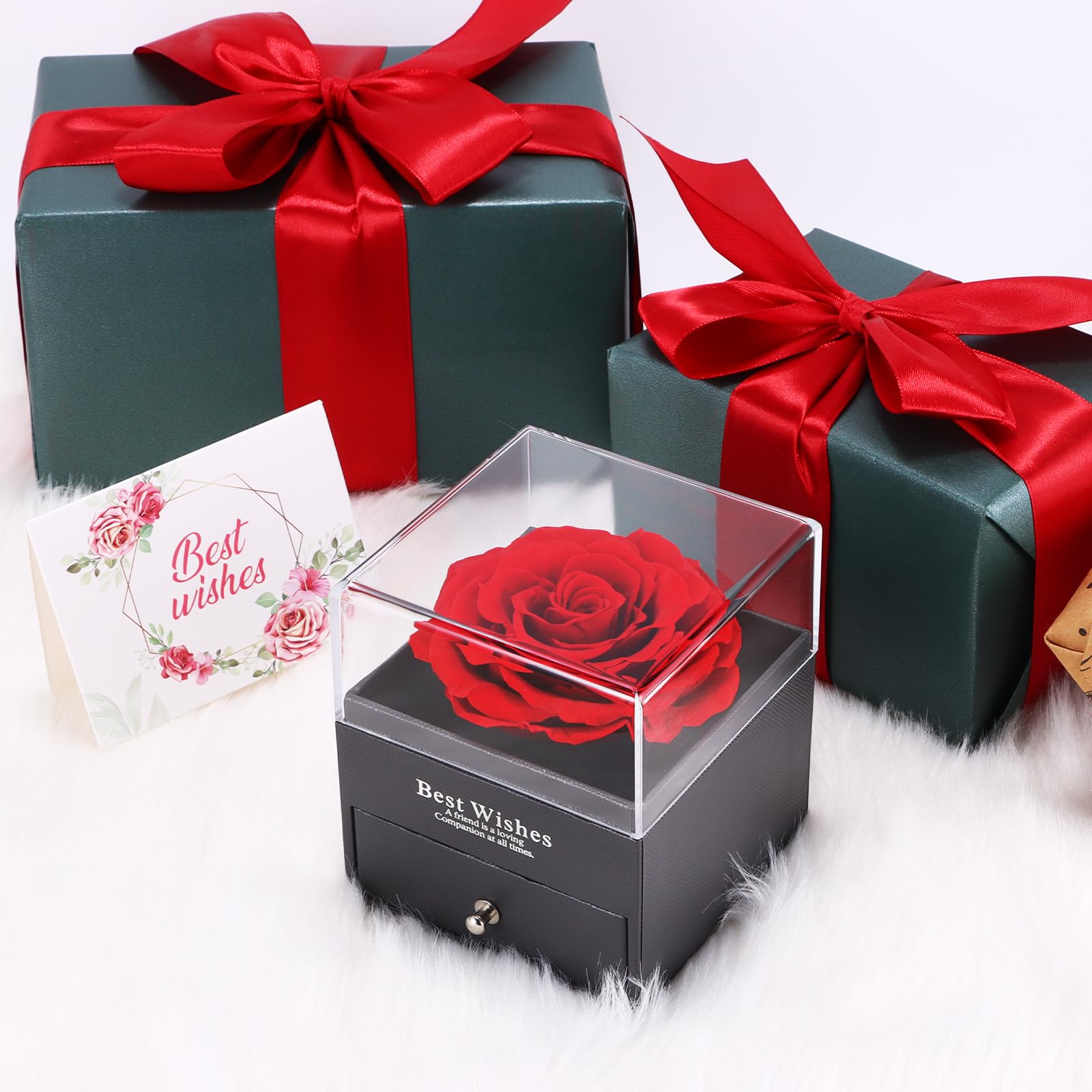 ALLOMN Vera Rosa Conservata, Confezione Regalo di Gioielli con Fiori di Rosa Eterna con Collana Ti Amo per Sua Moglie Fidanzata Madre per Compleanno Anniversario San Valentino Festa della Mamma Natale