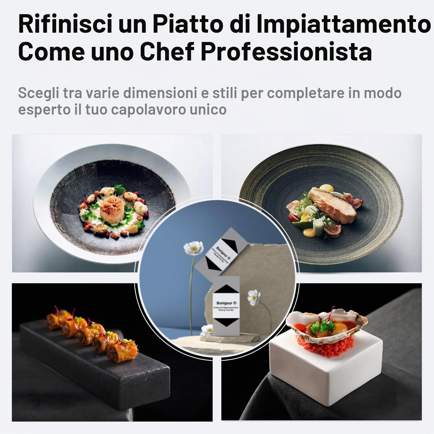 Set da cucina con 11 utensili professionali per placcatura, utensili da cucina per placcatura, modernista, in acciaio inox, nero (nero)