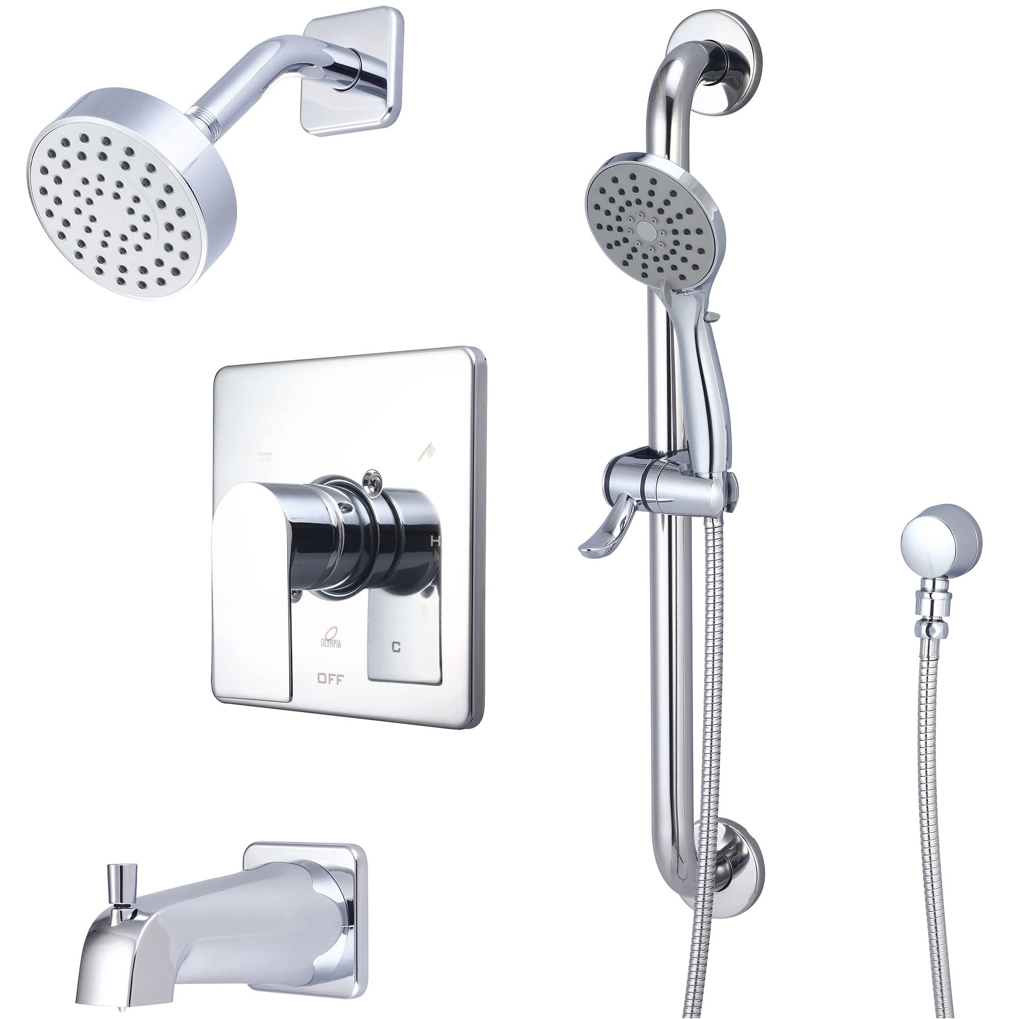 Ensemble garniture baignoire douche chrome poli avec douchette