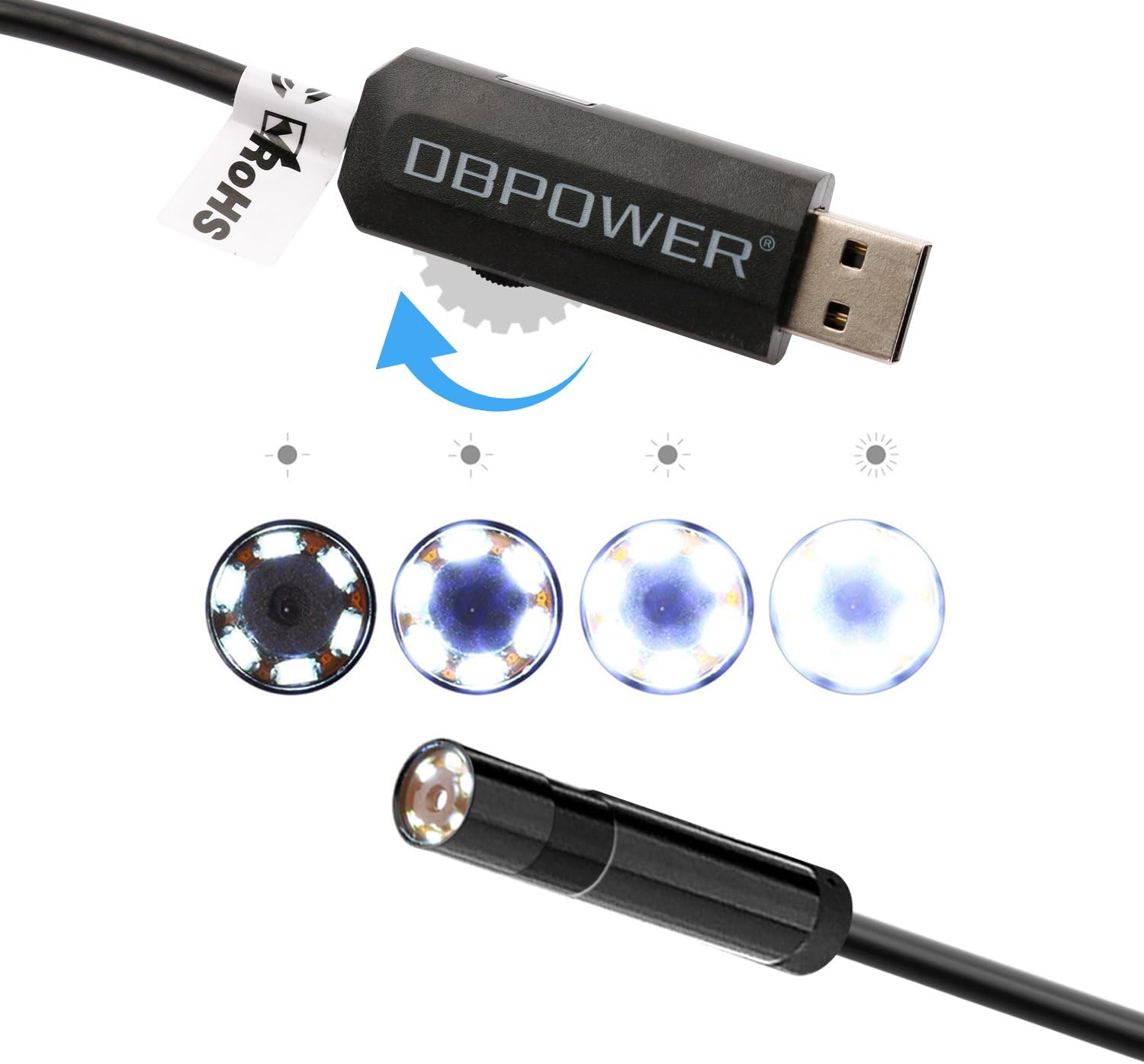 DBPOWER (2-in-1) 2Million Pixels 5Meter USB Waterproof HD 6LED Borescope Endoscope Inspection Tube Camera with USB Adpater for Android Device with OTG Function