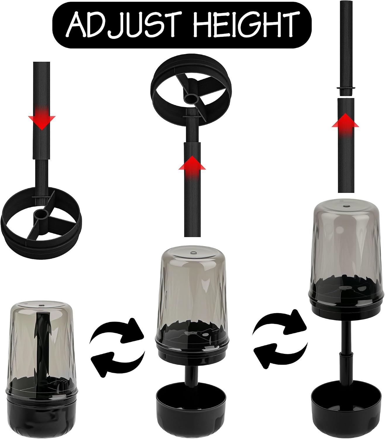 Toothbrush Holder Stand with Cup/Cover, Adjustable Height Toothbrush Organizer with 3 Slots, Portable for Bathroom, Travel, Camping (Black) image 4