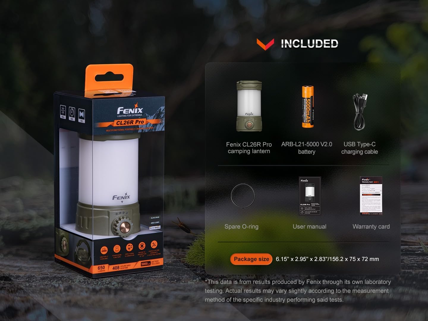 FENIX Lantern, Olive Drab, 9 Modes, 650 Max Lumens, 408 Max Runtime HR (CL26R-PRO-OLIVE-DRAB)