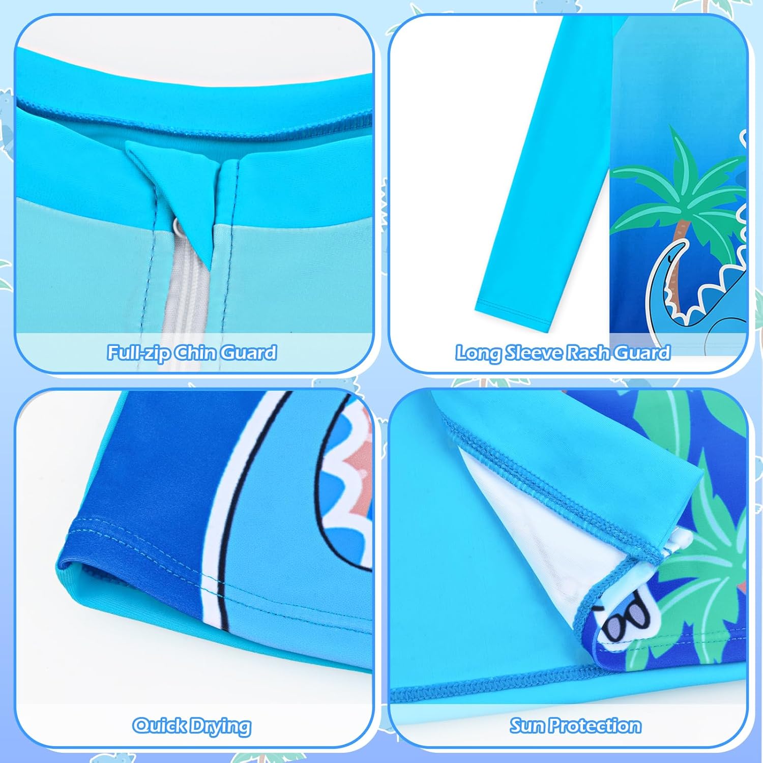 Boys Rash Guard Swimsuit and Swim Trunks Set 2 Piece Boys Bathing Suit Long Sleeve Zip Swim Shirt with Trunks 3-8 Years - Image 4